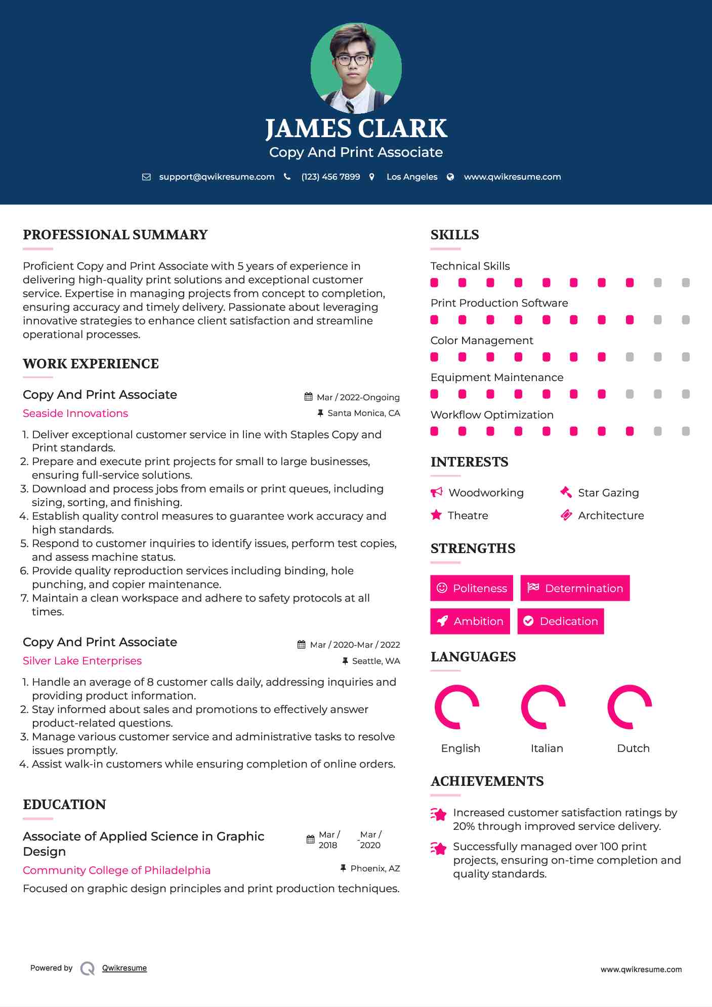 Copy And Print Associate Resume Model