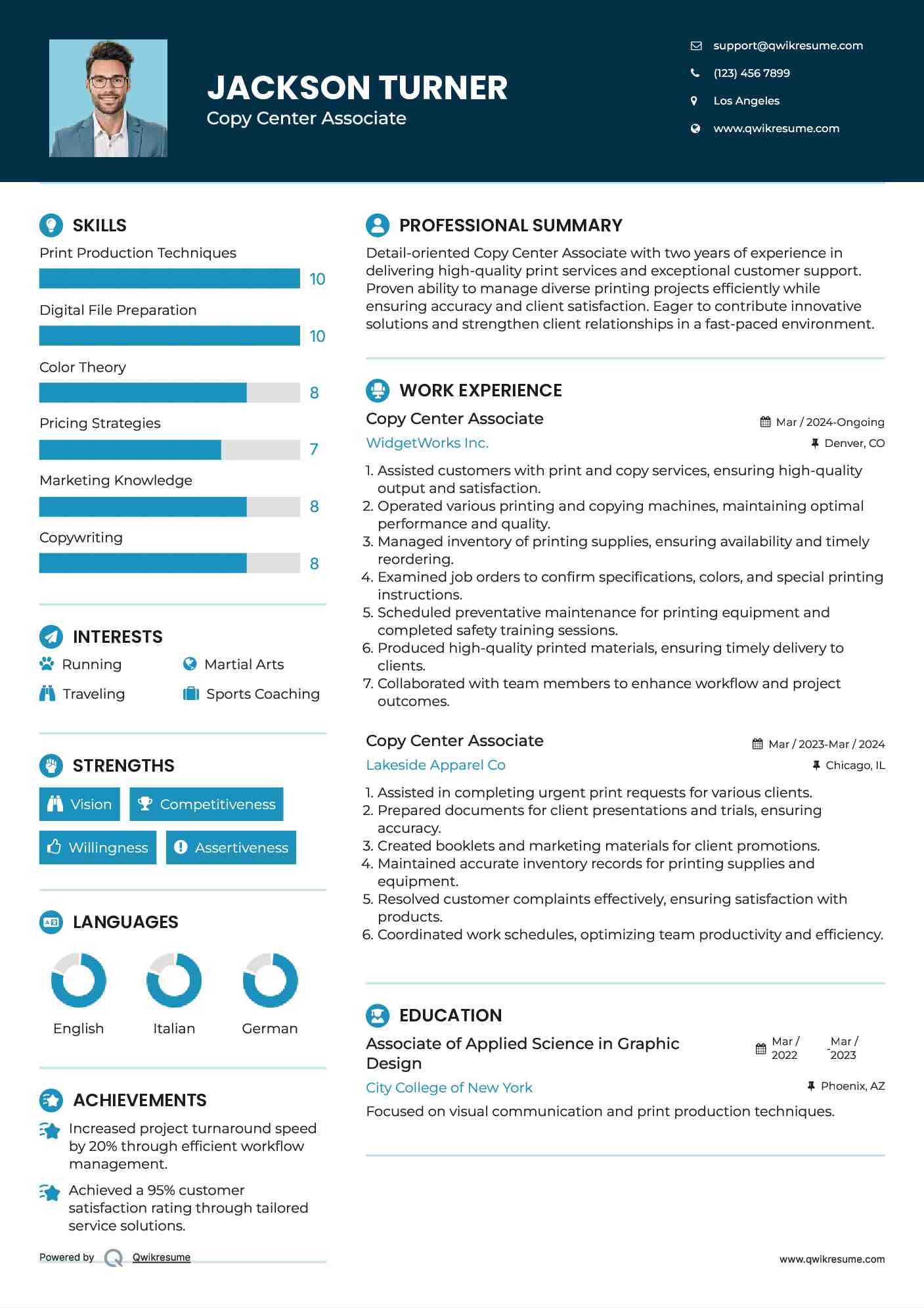 Copy Center Associate Resume Template