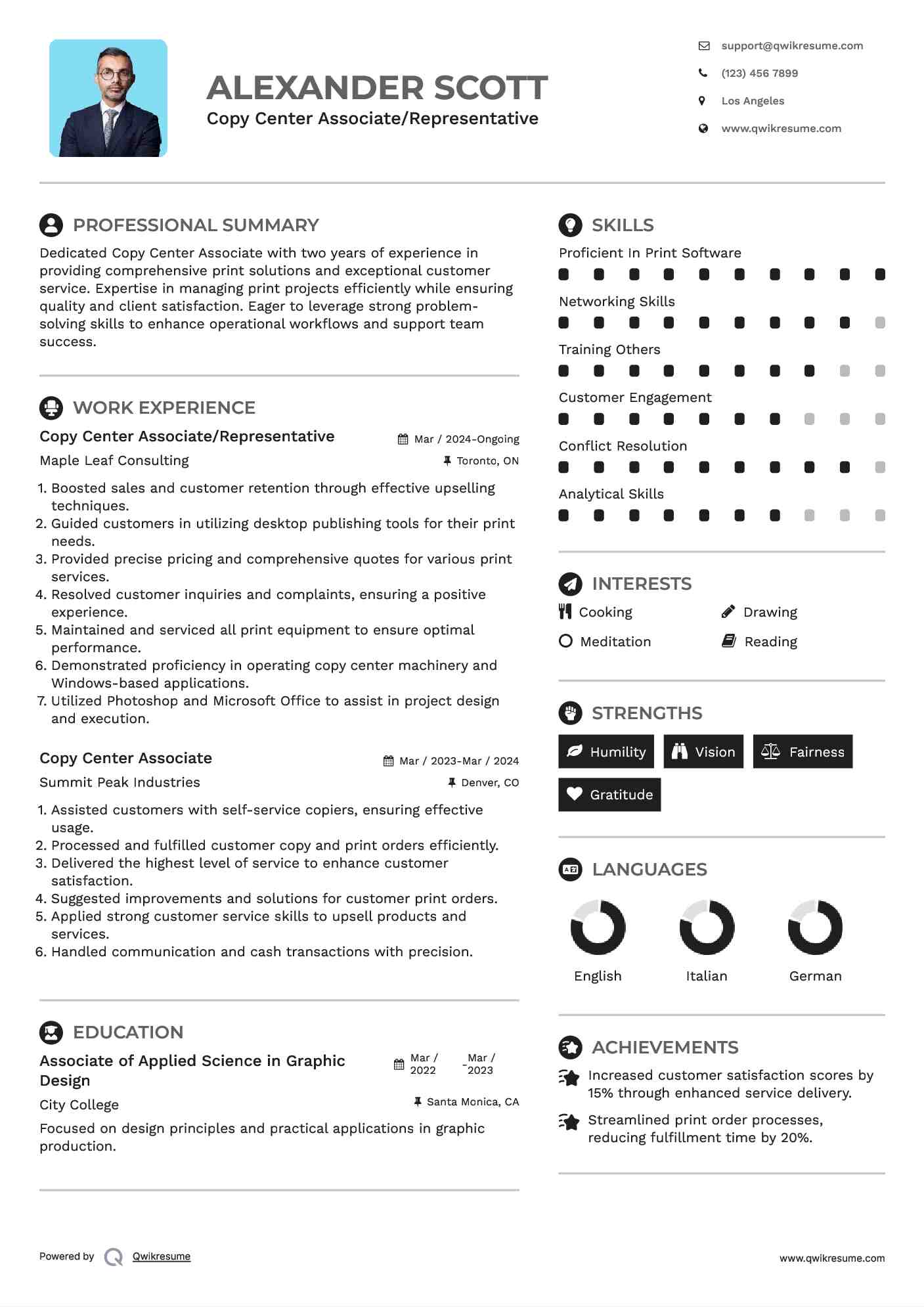 Copy Center Associate/Representative Resume Template