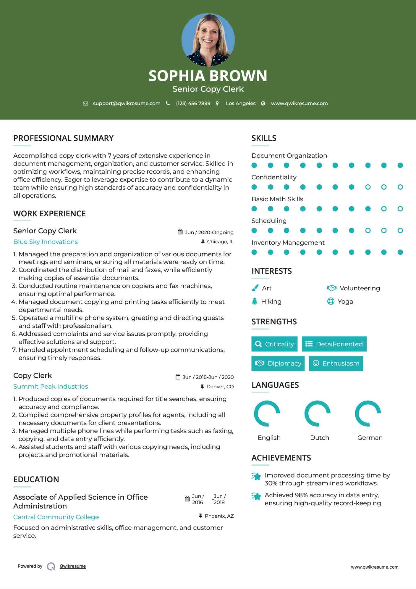 Senior Copy Clerk Resume Example