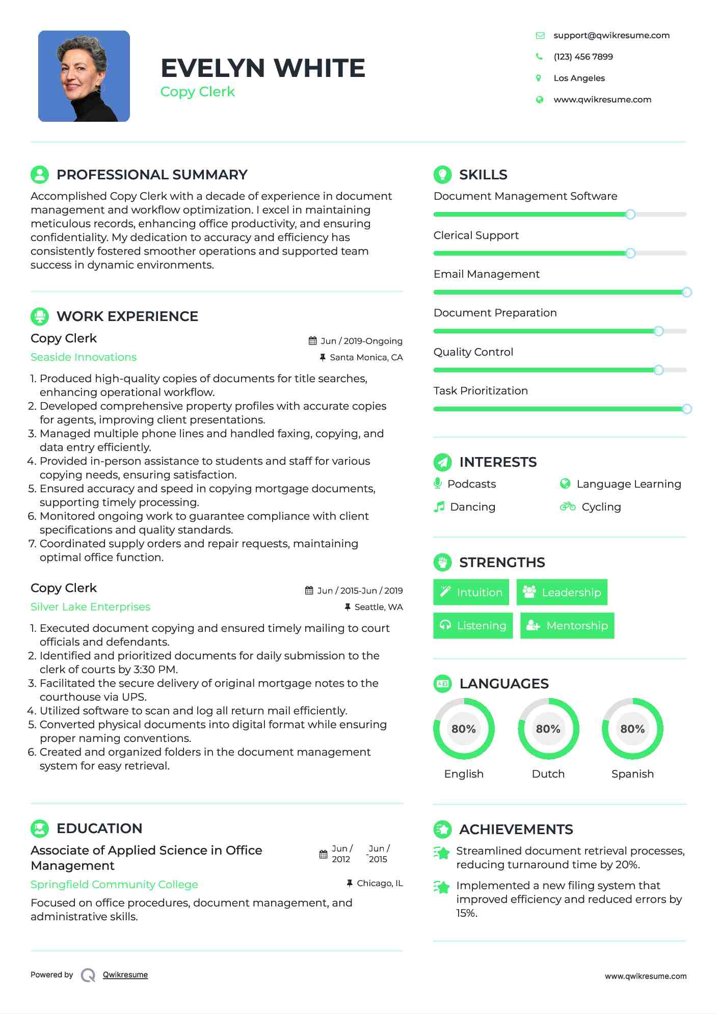 Copy Clerk Resume Format
