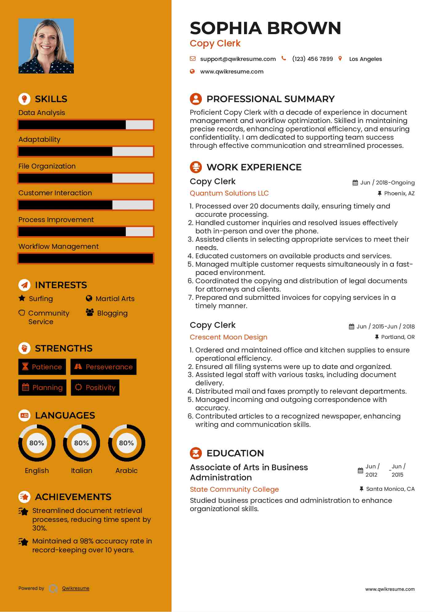 Copy Clerk Resume Template