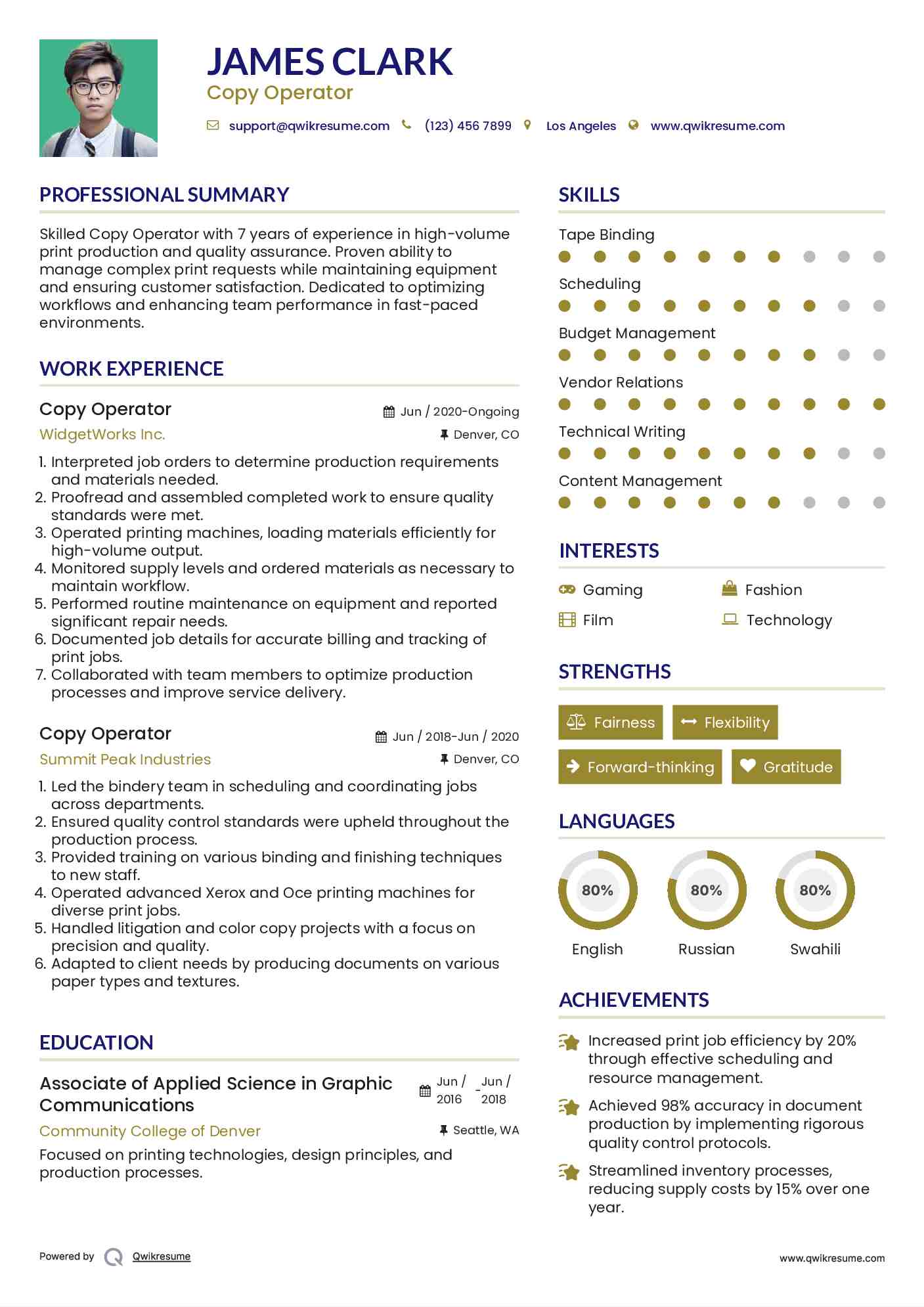 Copy Operator Resume Format