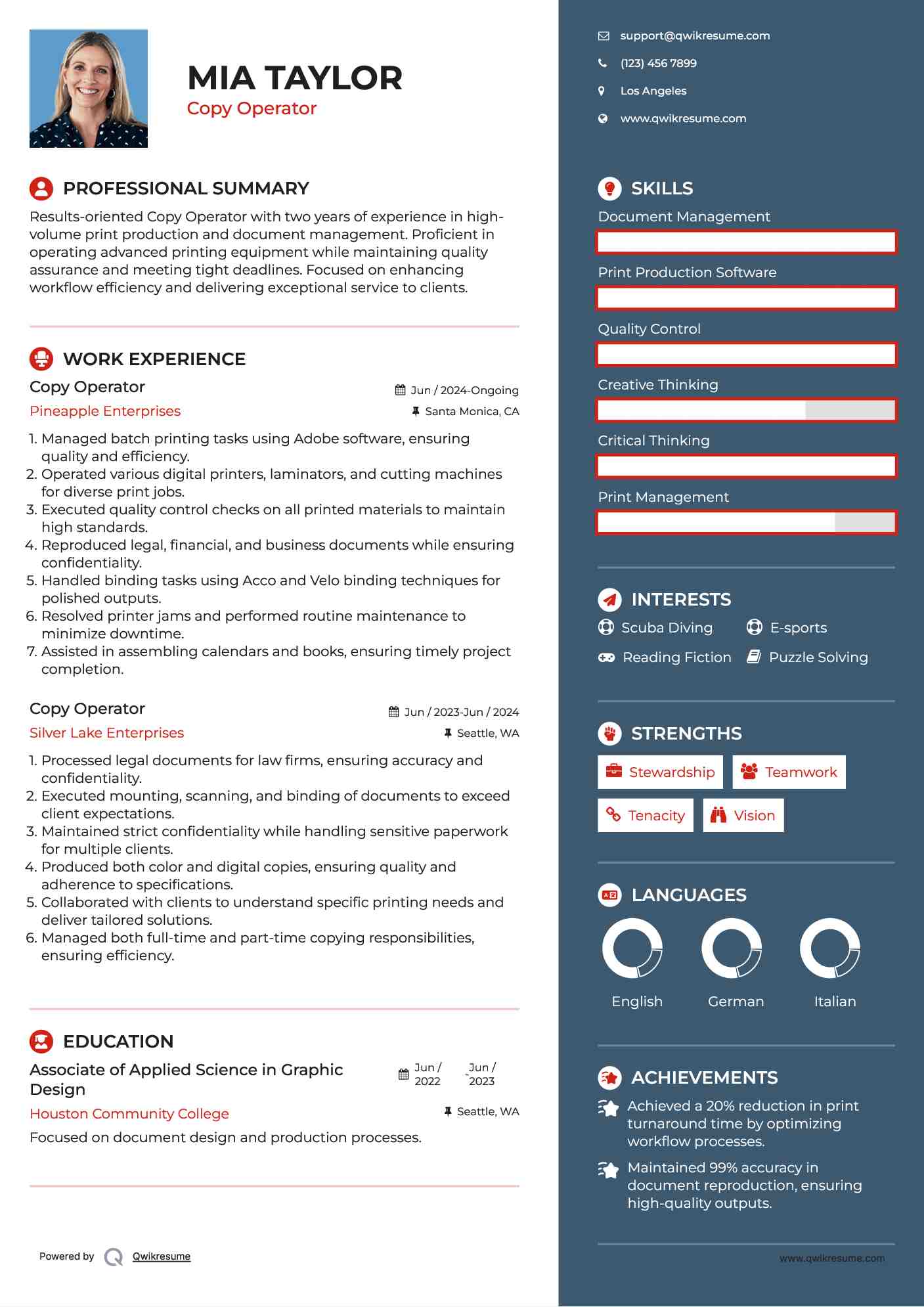 Copy Operator Resume Format