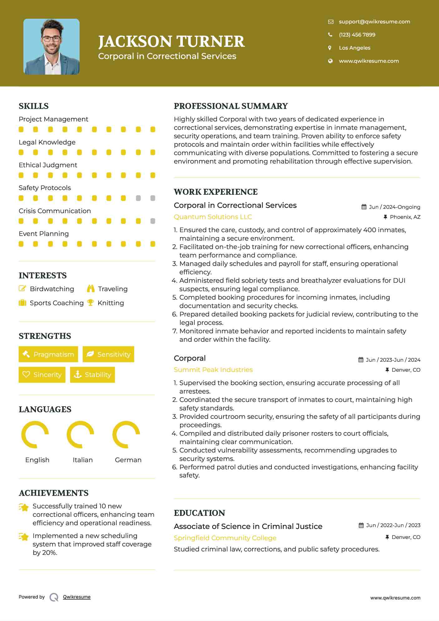 Corporal in Correctional Services Resume Format