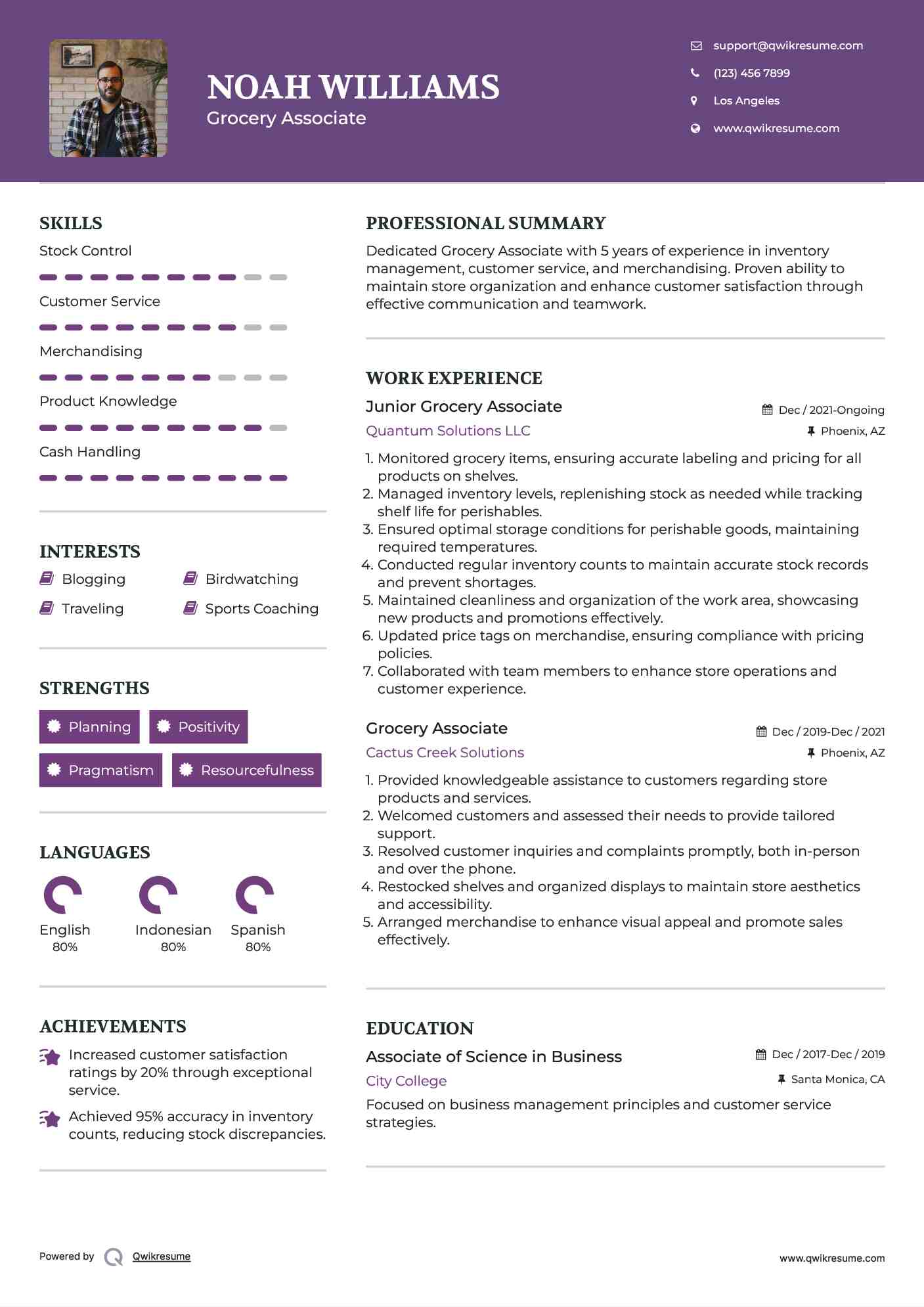 Junior Grocery Associate Resume Model