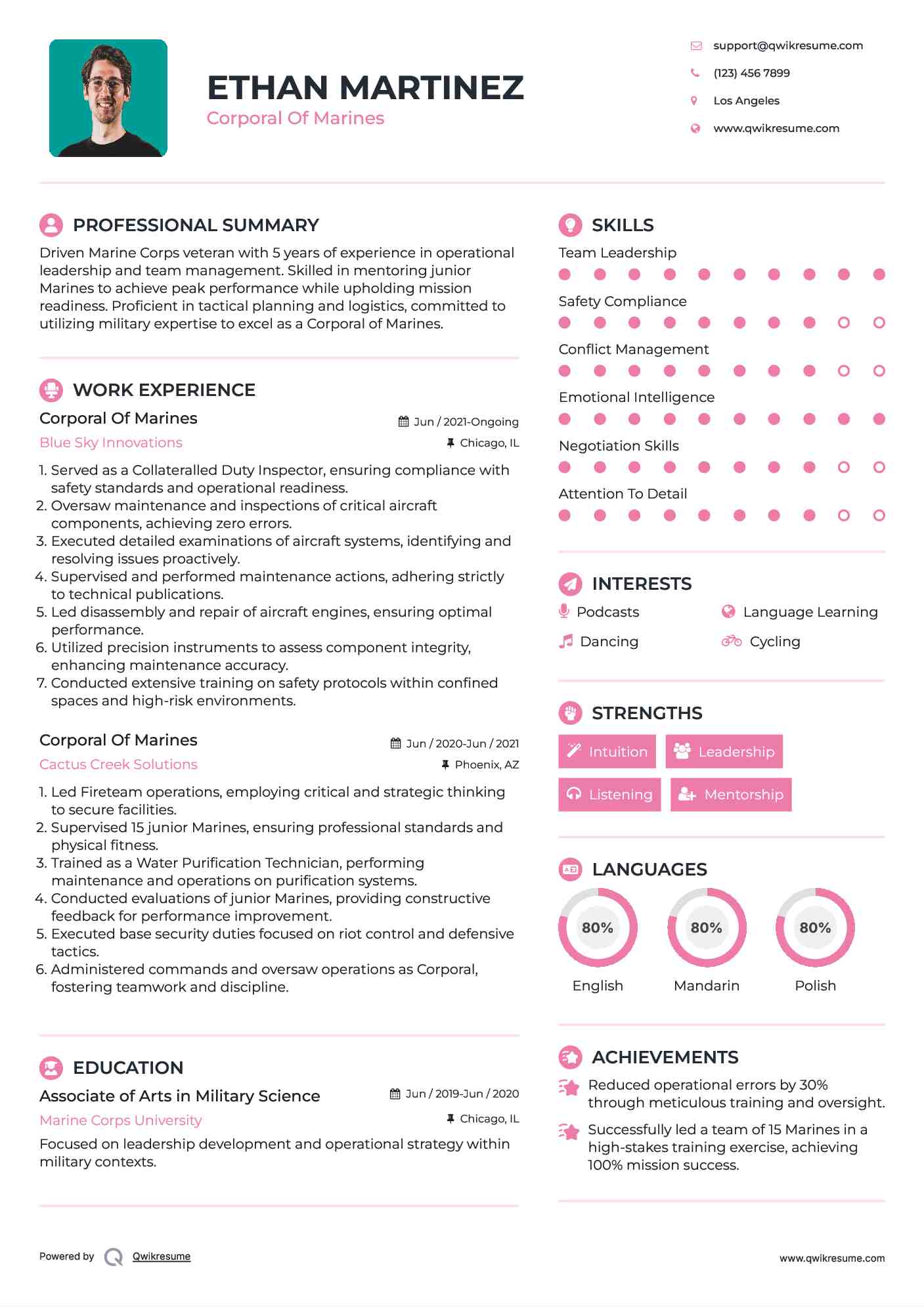 Corporal Of Marines Resume Format