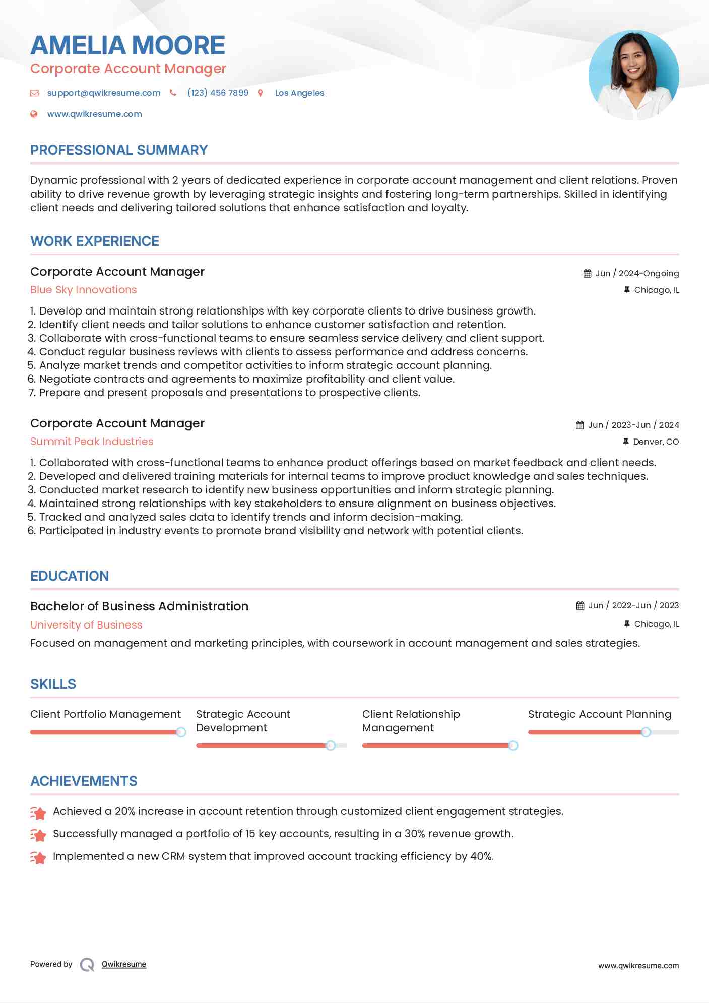 Corporate Account Manager Resume Format