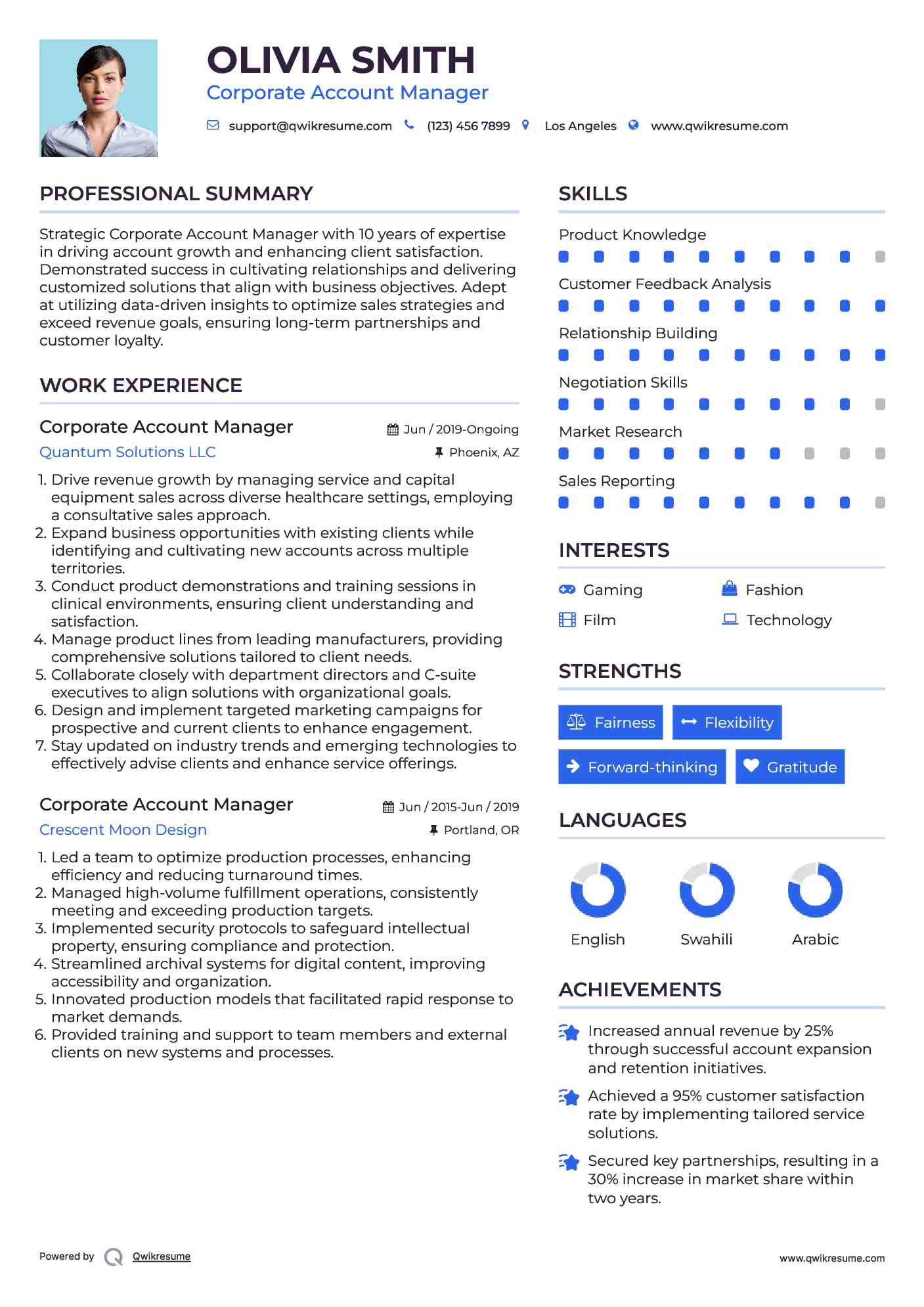 Corporate Account Manager Resume Sample