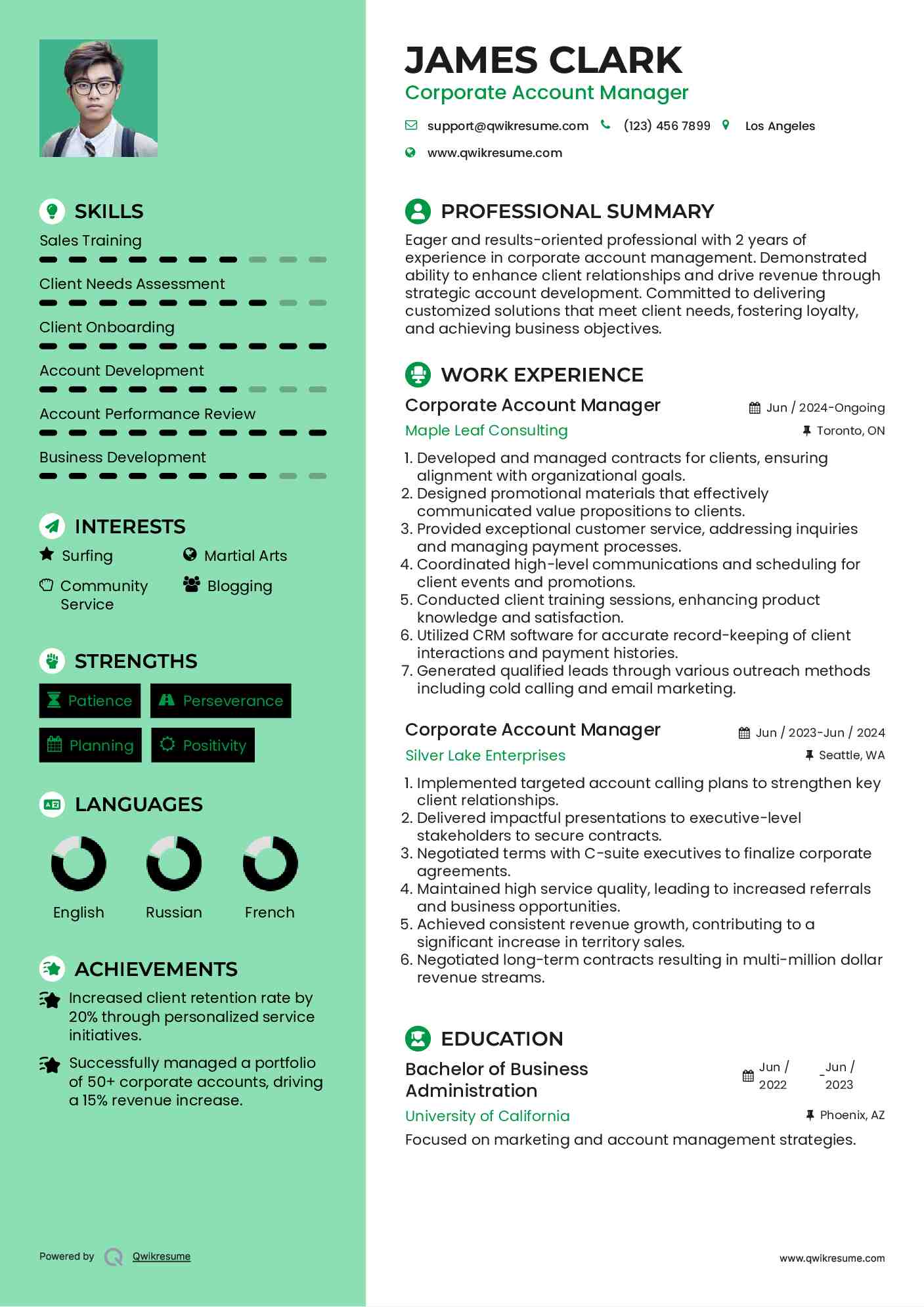 Corporate Account Manager Resume Model