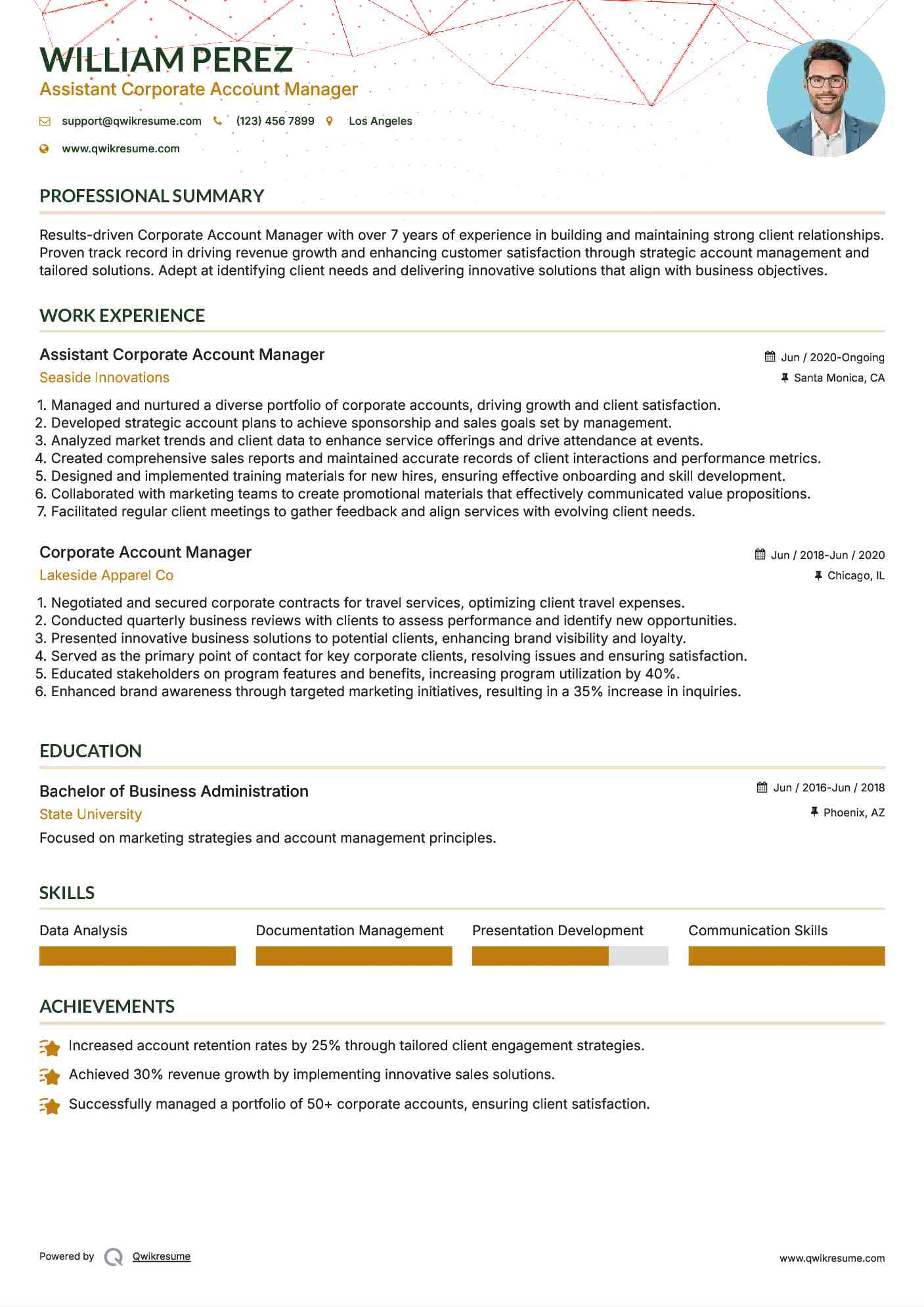 Assistant Corporate Account Manager Resume Model