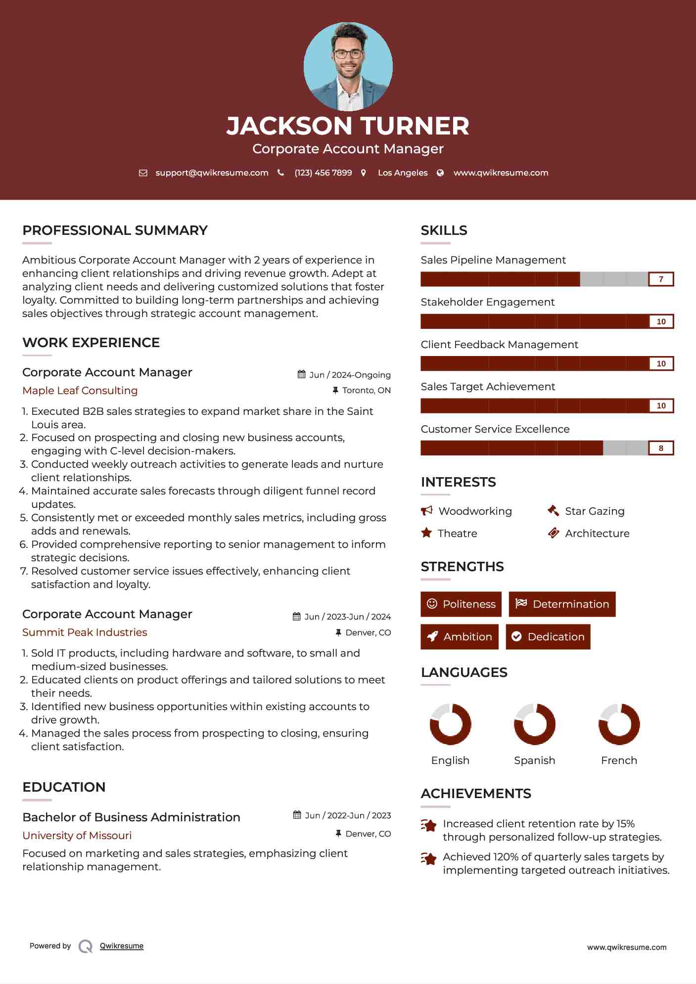 Corporate Account Manager Resume Example