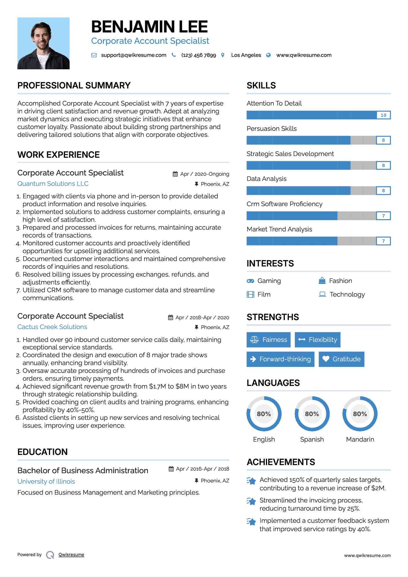 Corporate Account Specialist Resume Example