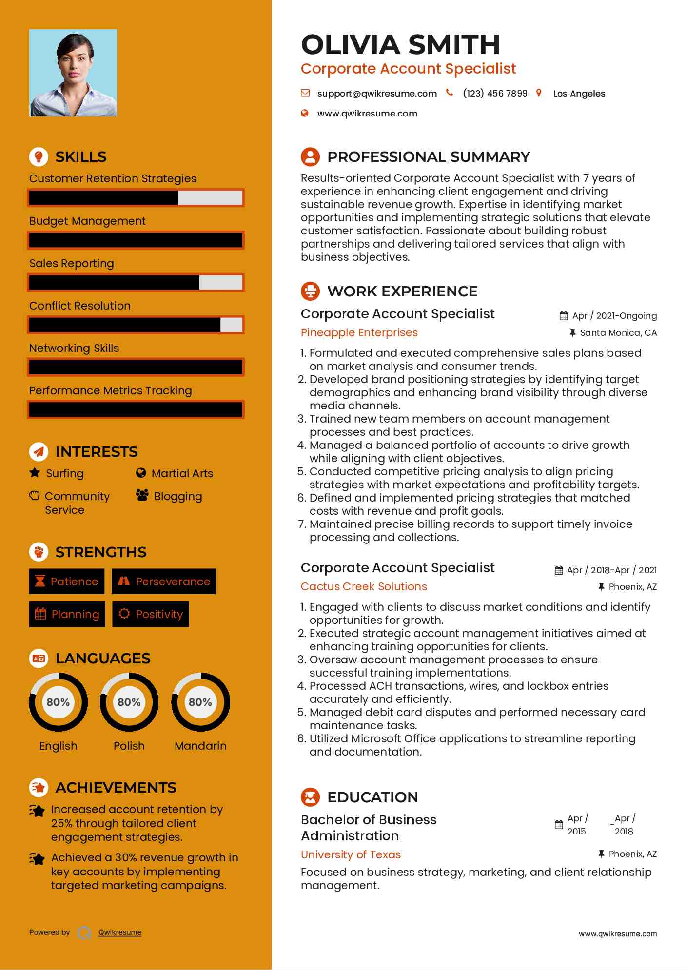 Corporate Account Specialist Resume Model