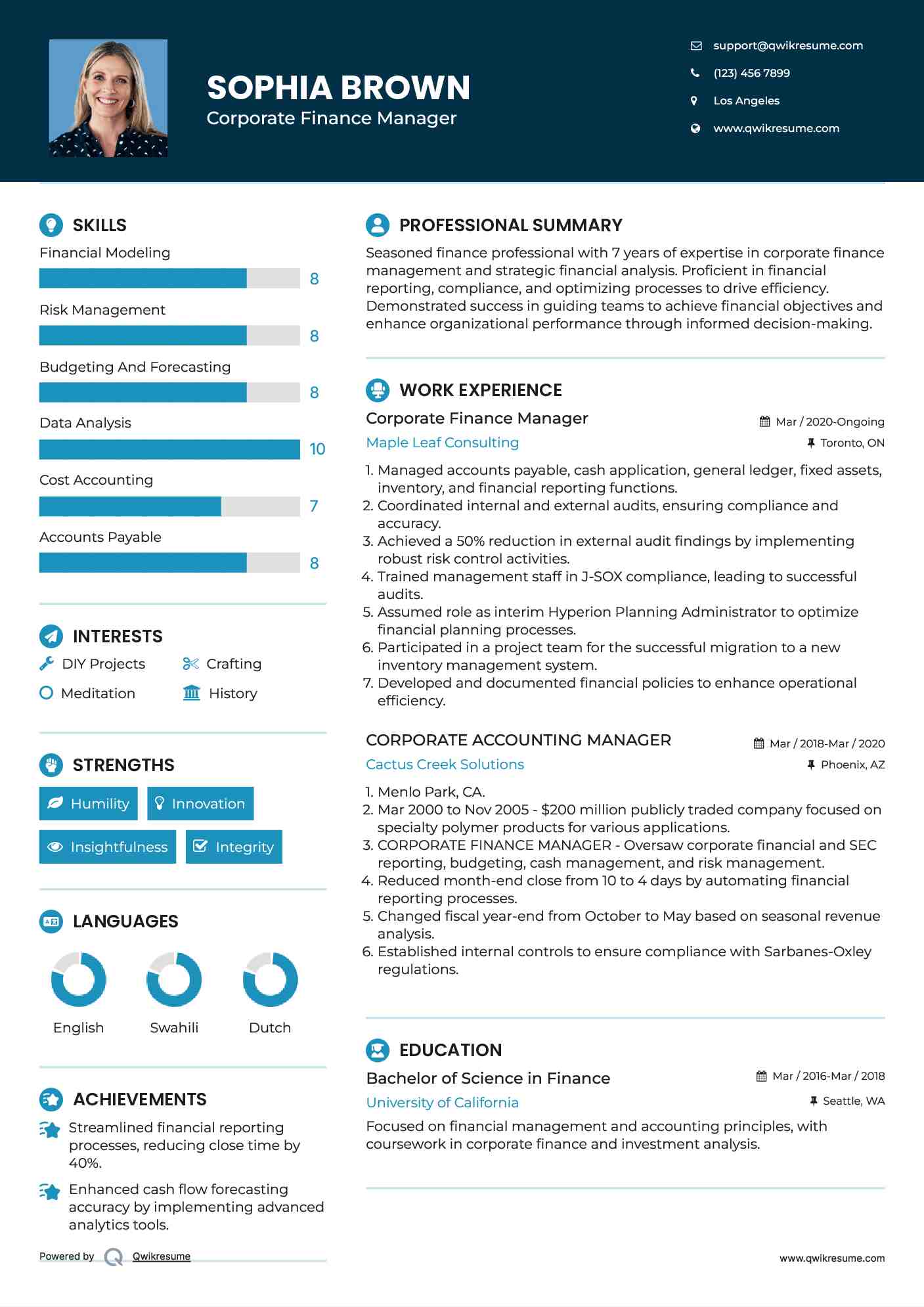 Corporate Accounting Manager Resume Samples | QwikResume