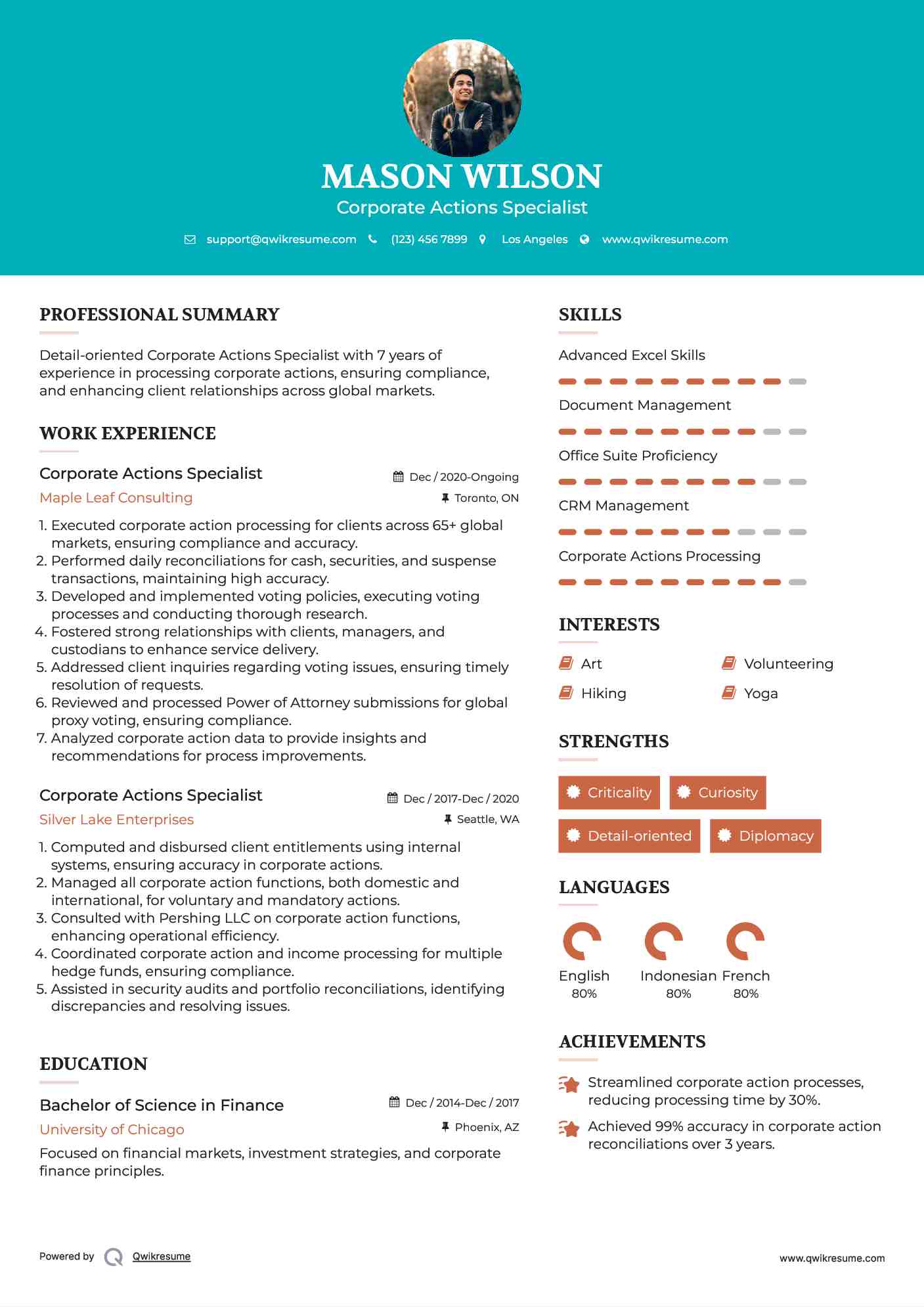 Corporate Actions Specialist Resume Format