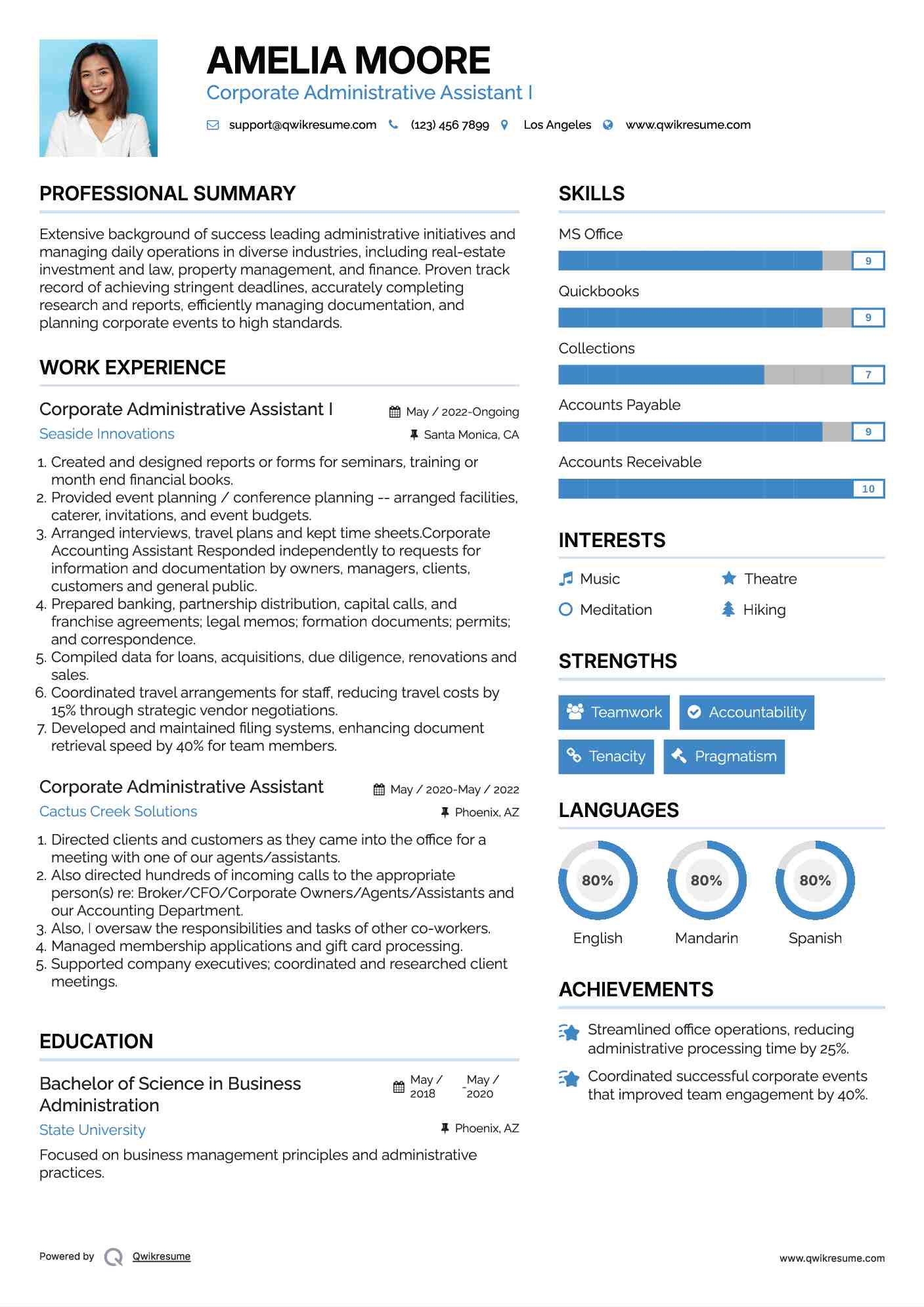 Corporate Administrative Assistant I Resume Sample