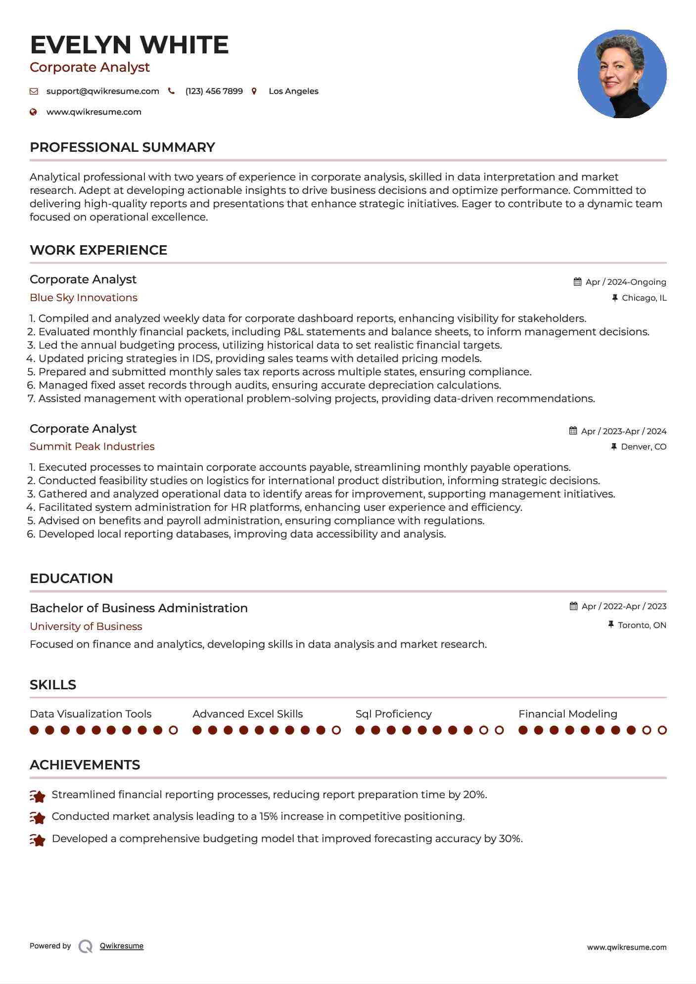 Corporate Analyst Resume Model