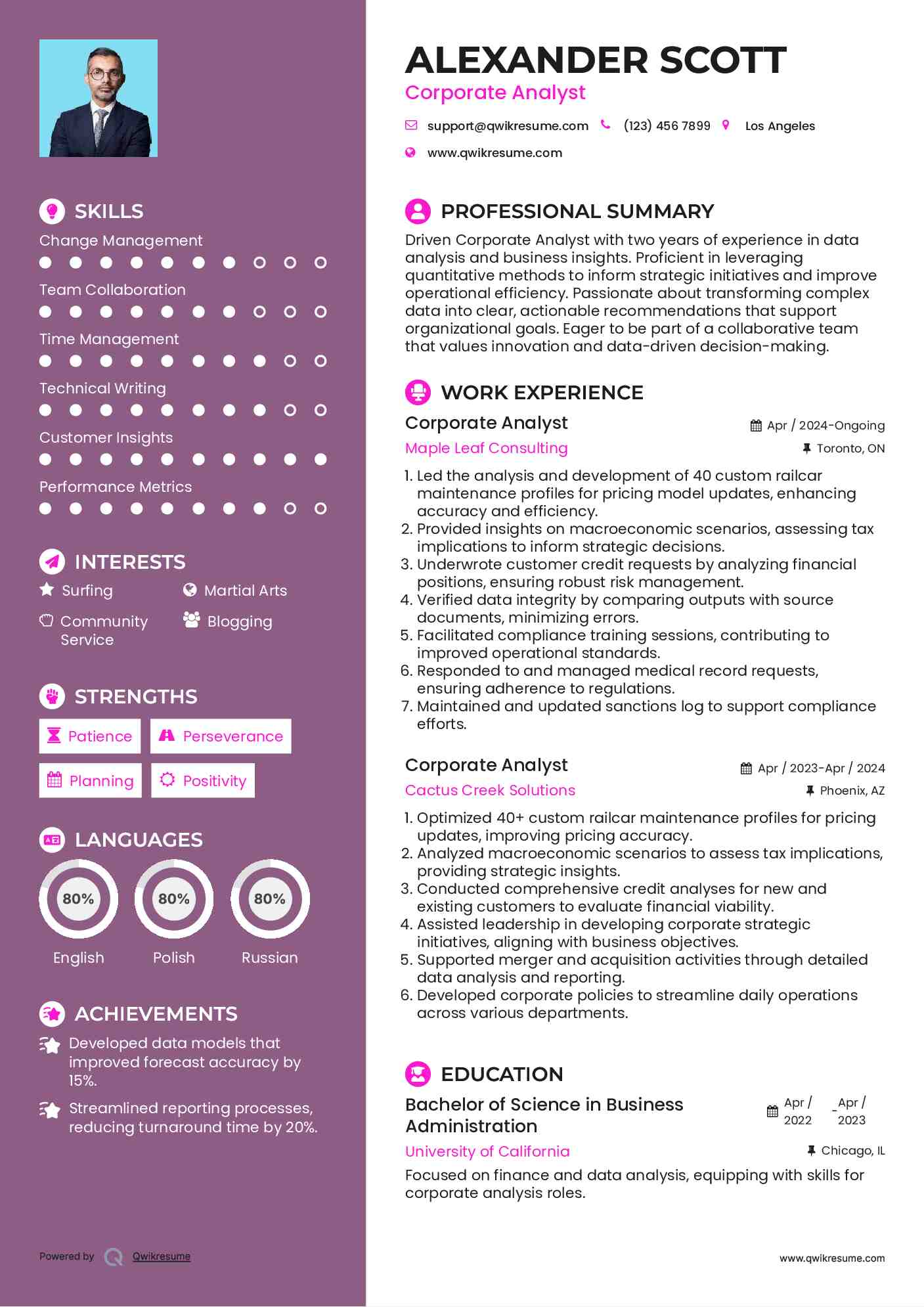 Corporate Analyst Resume Model