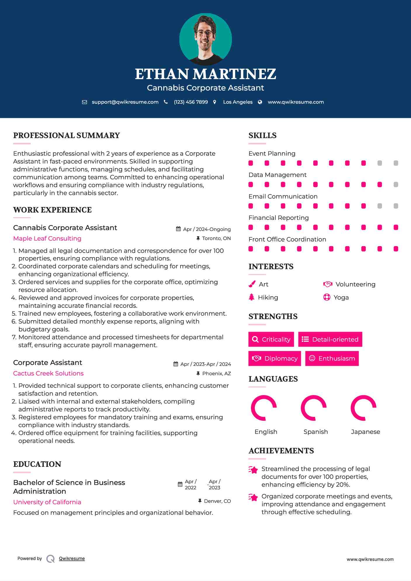 Cannabis Corporate Assistant
 Resume Template