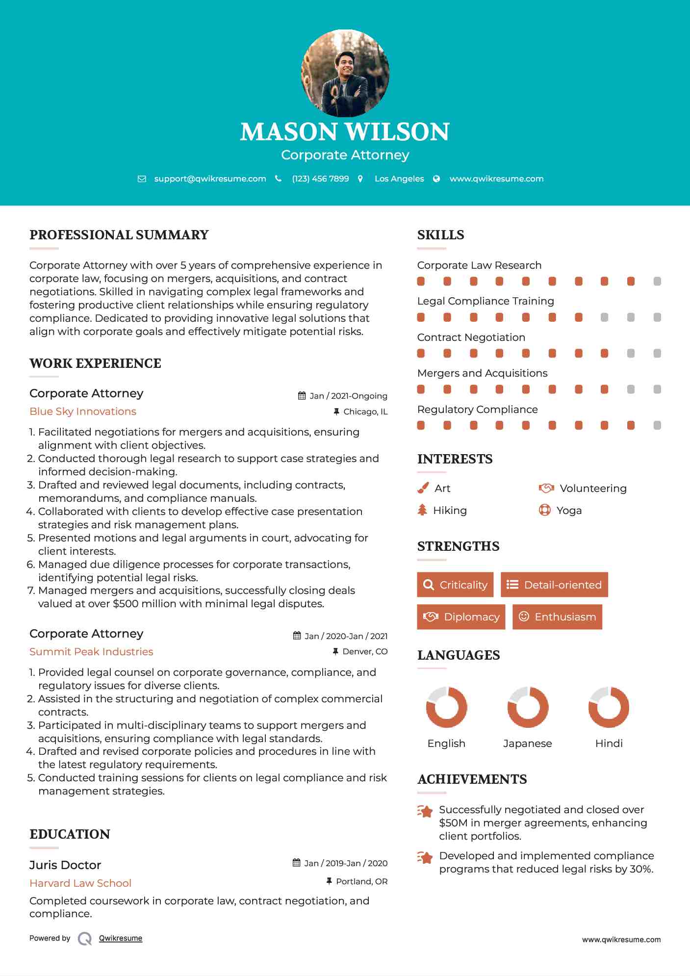 Corporate Attorney Resume Sample