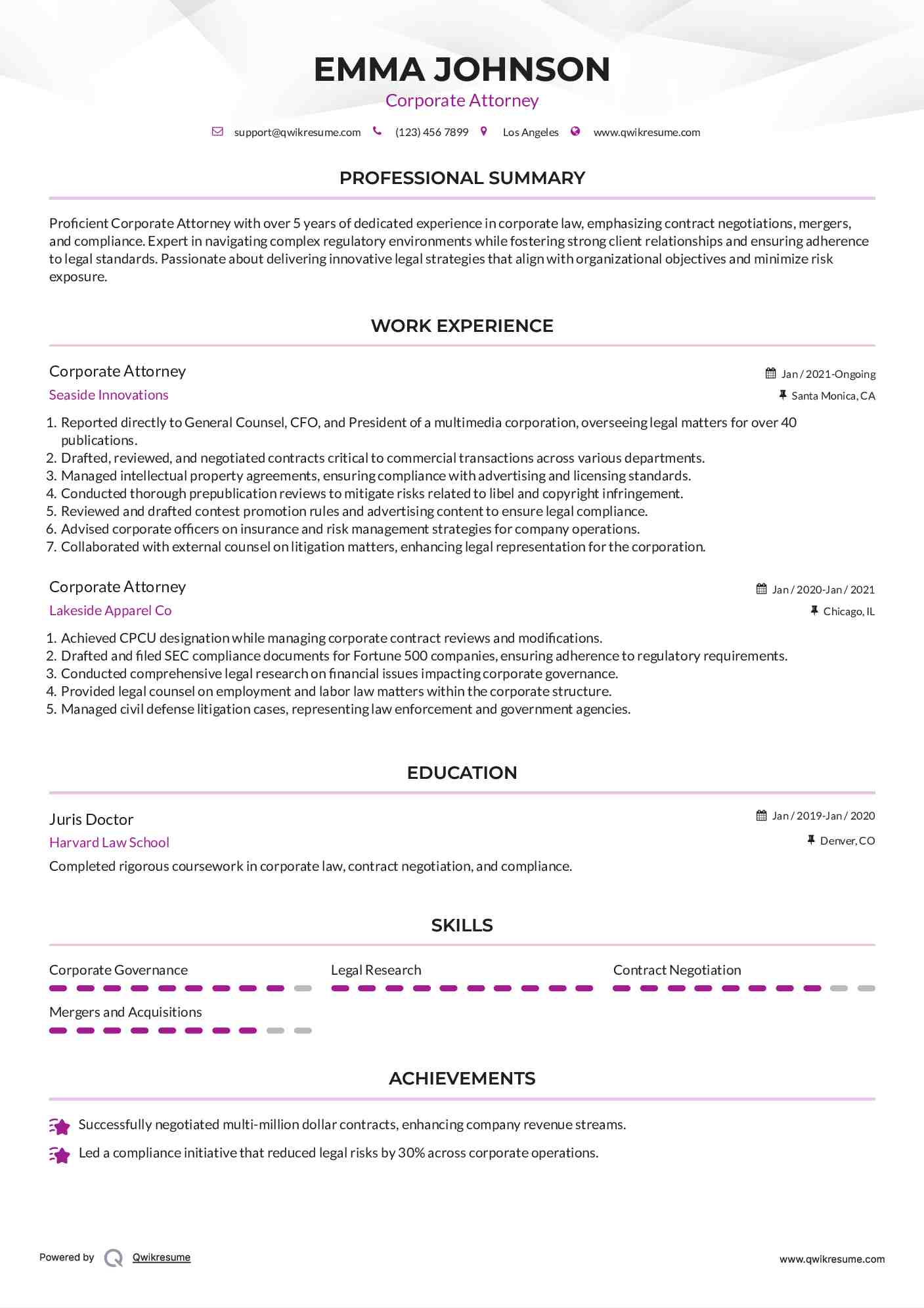 Corporate Attorney Resume Template