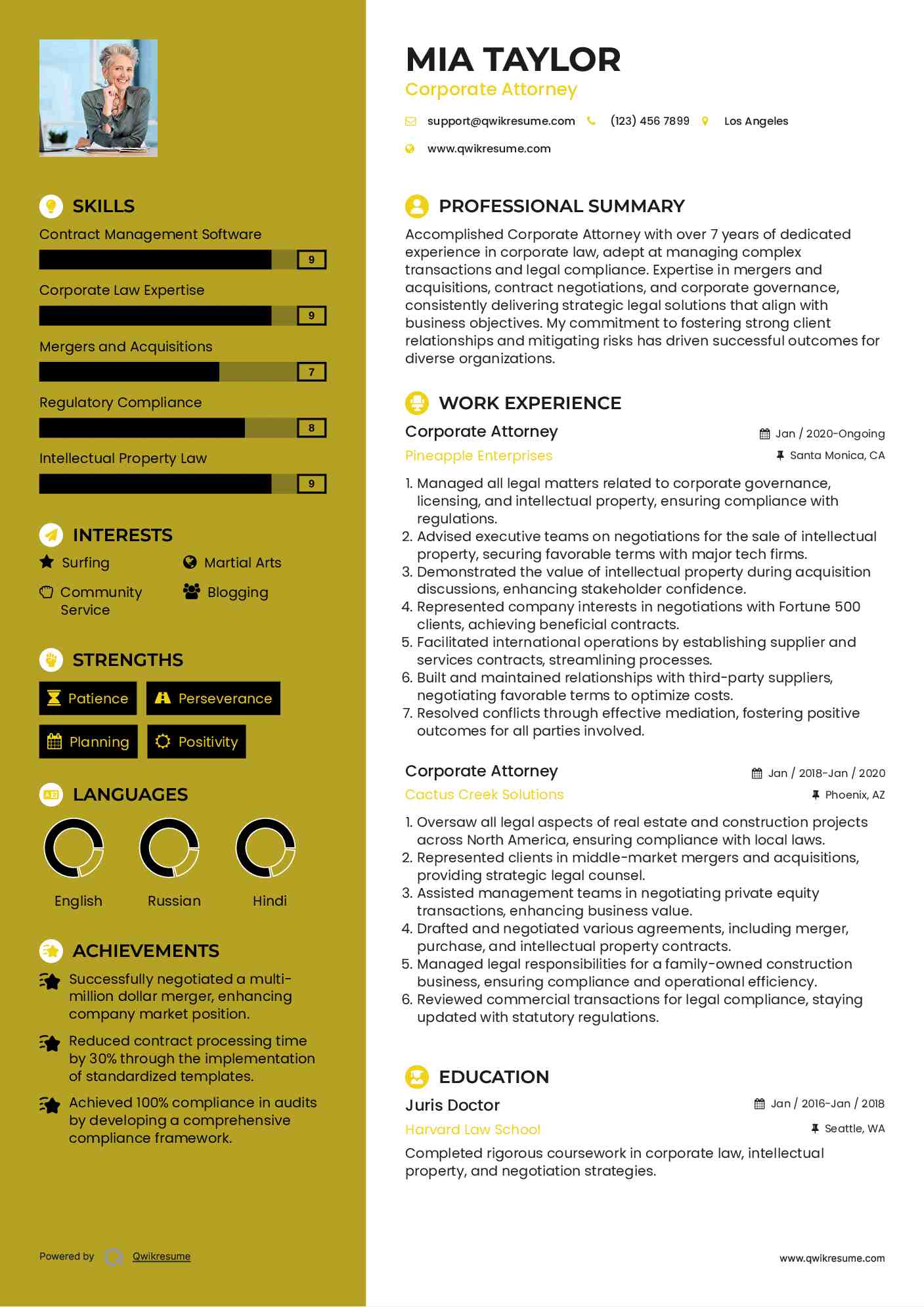Corporate Attorney Resume Model