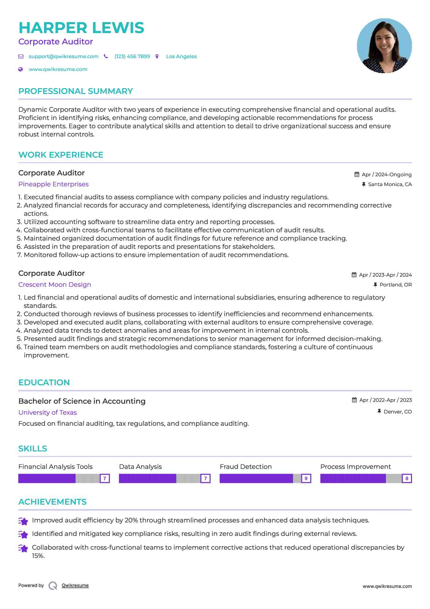 Corporate Auditor Resume Example