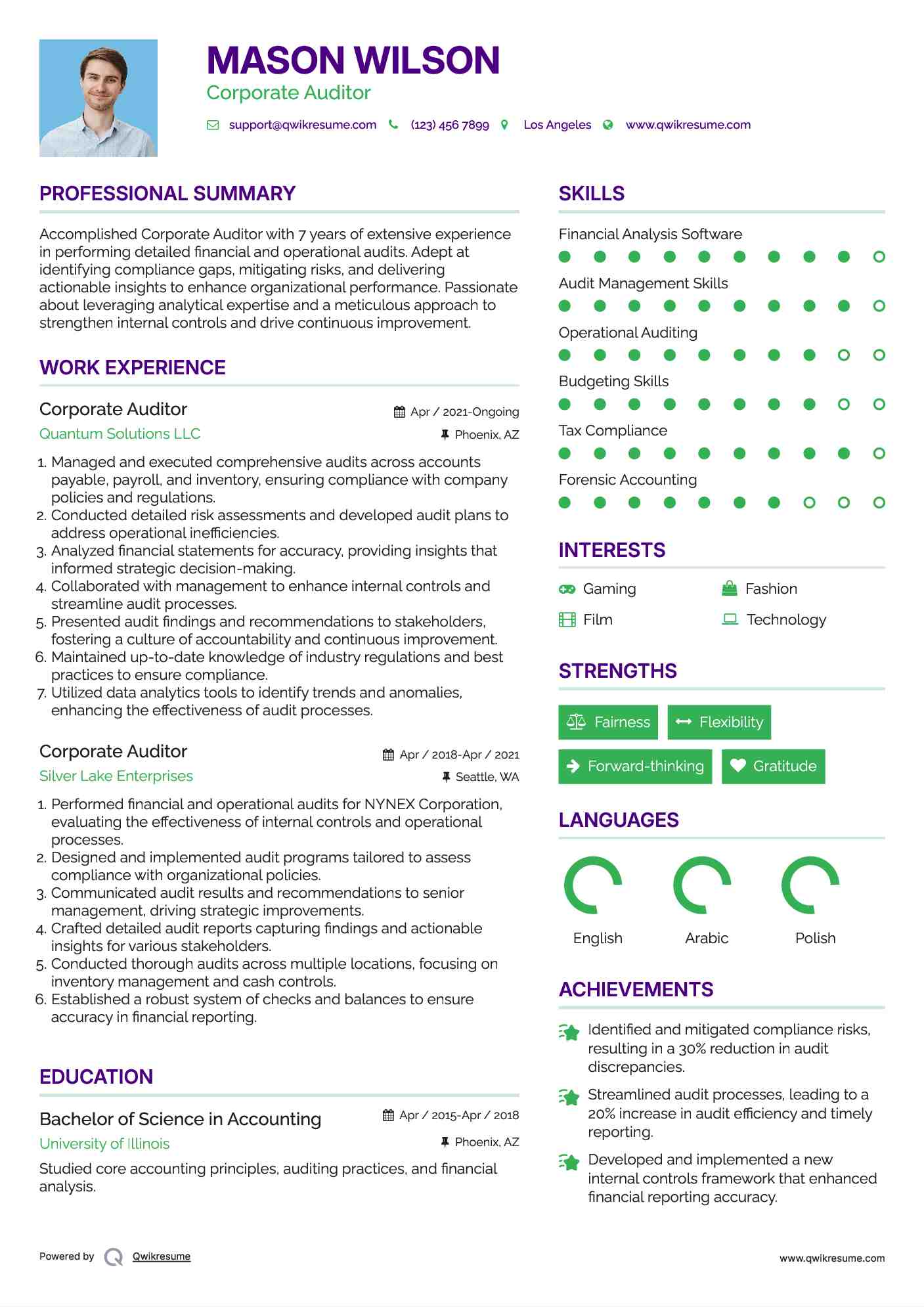 Corporate Auditor Resume Template