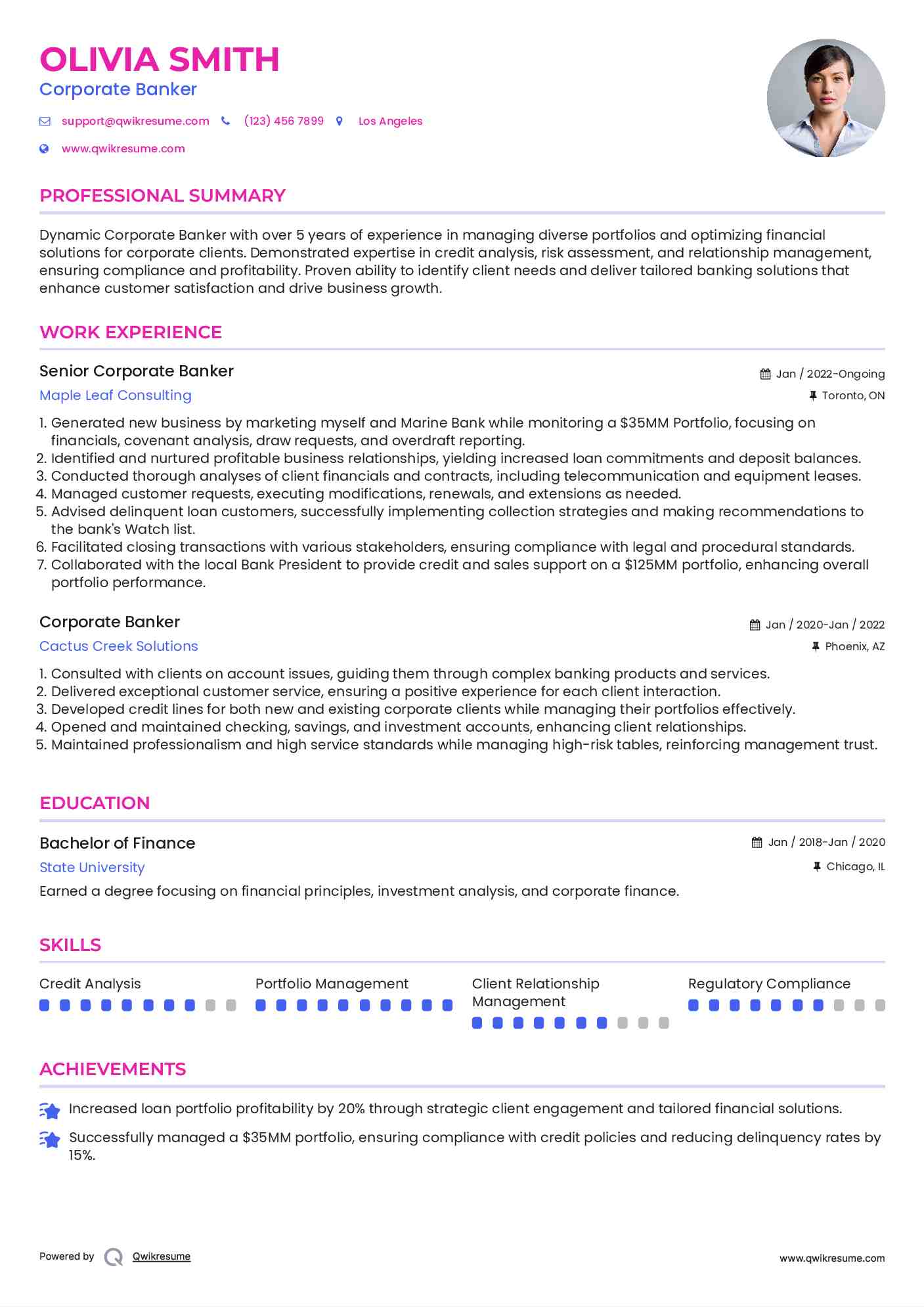 Senior Corporate Banker Resume Template