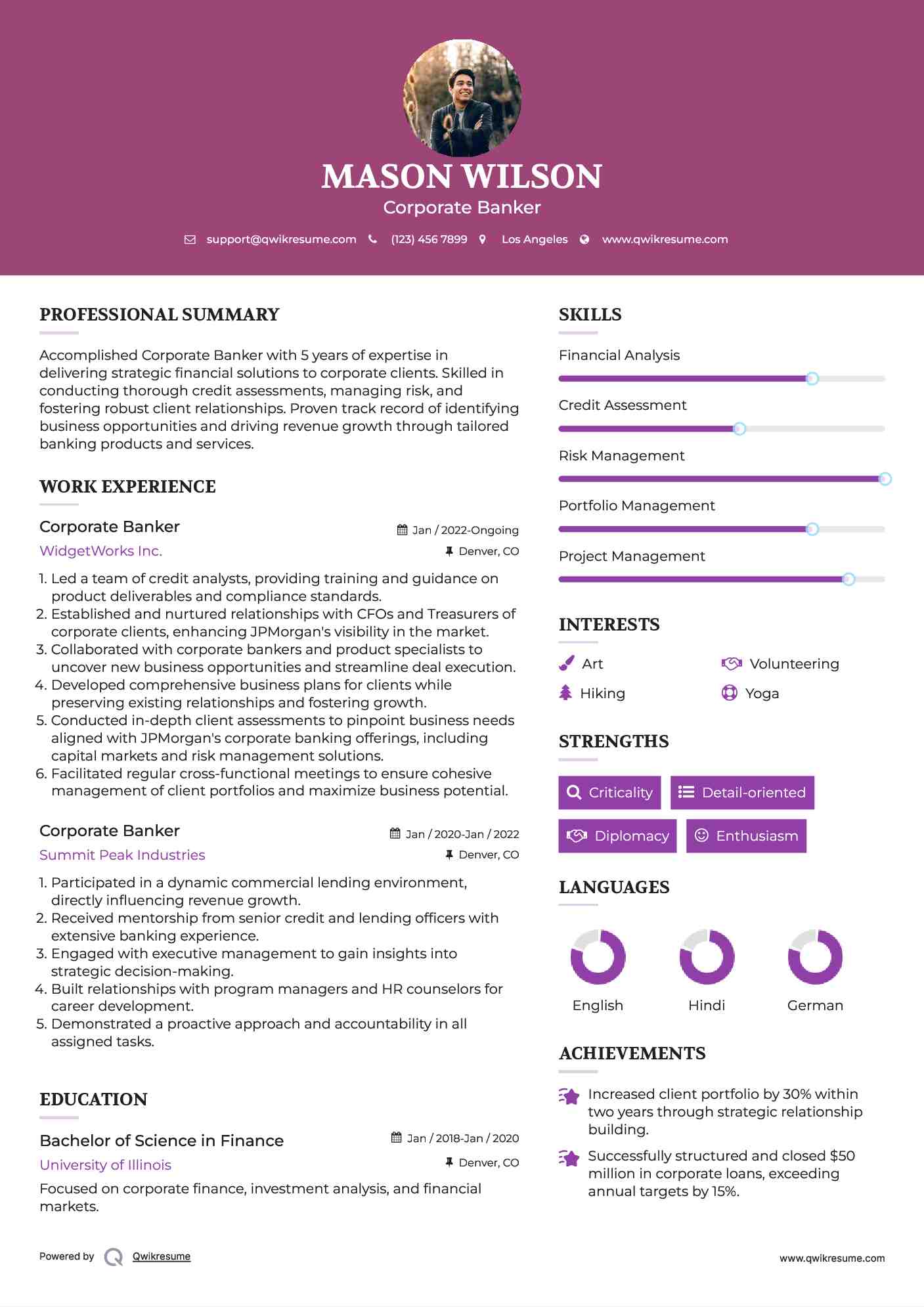 Corporate Banker Resume Model
