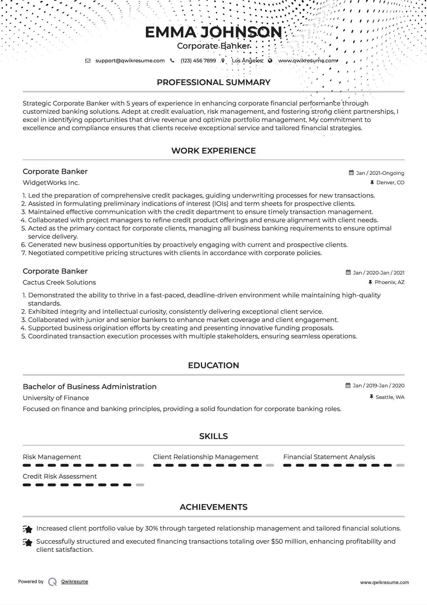Corporate Banker Resume Format