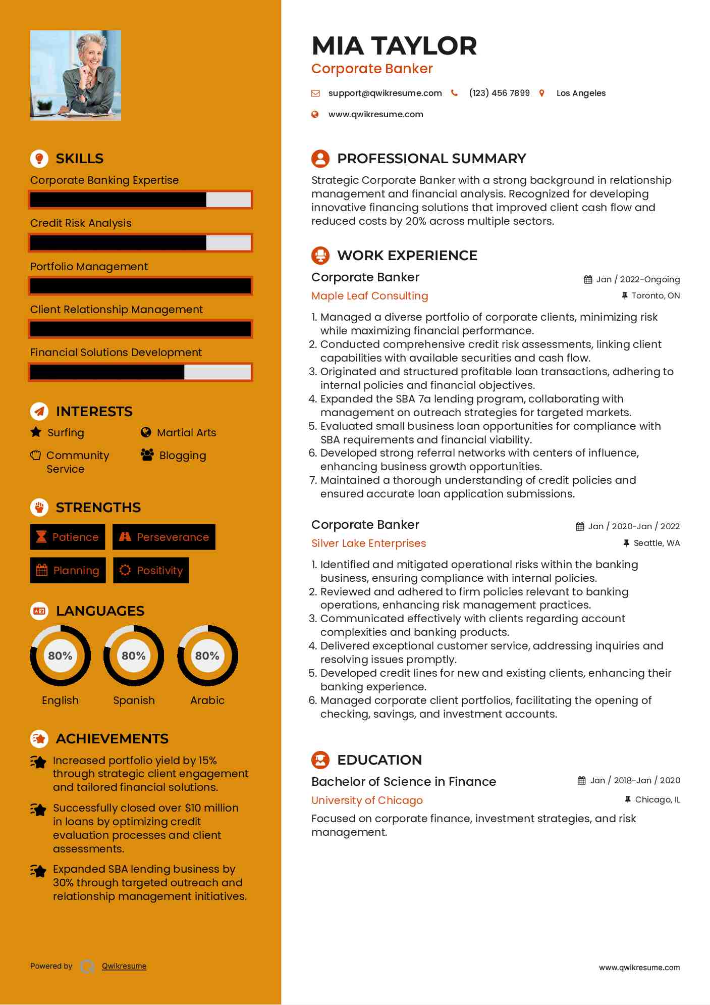 Corporate Banker Resume Example