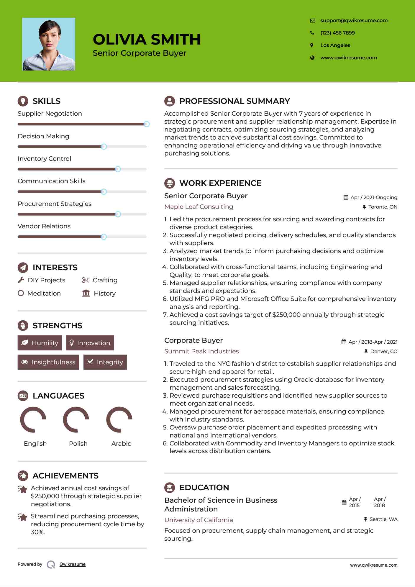 Senior Corporate Buyer Resume Sample