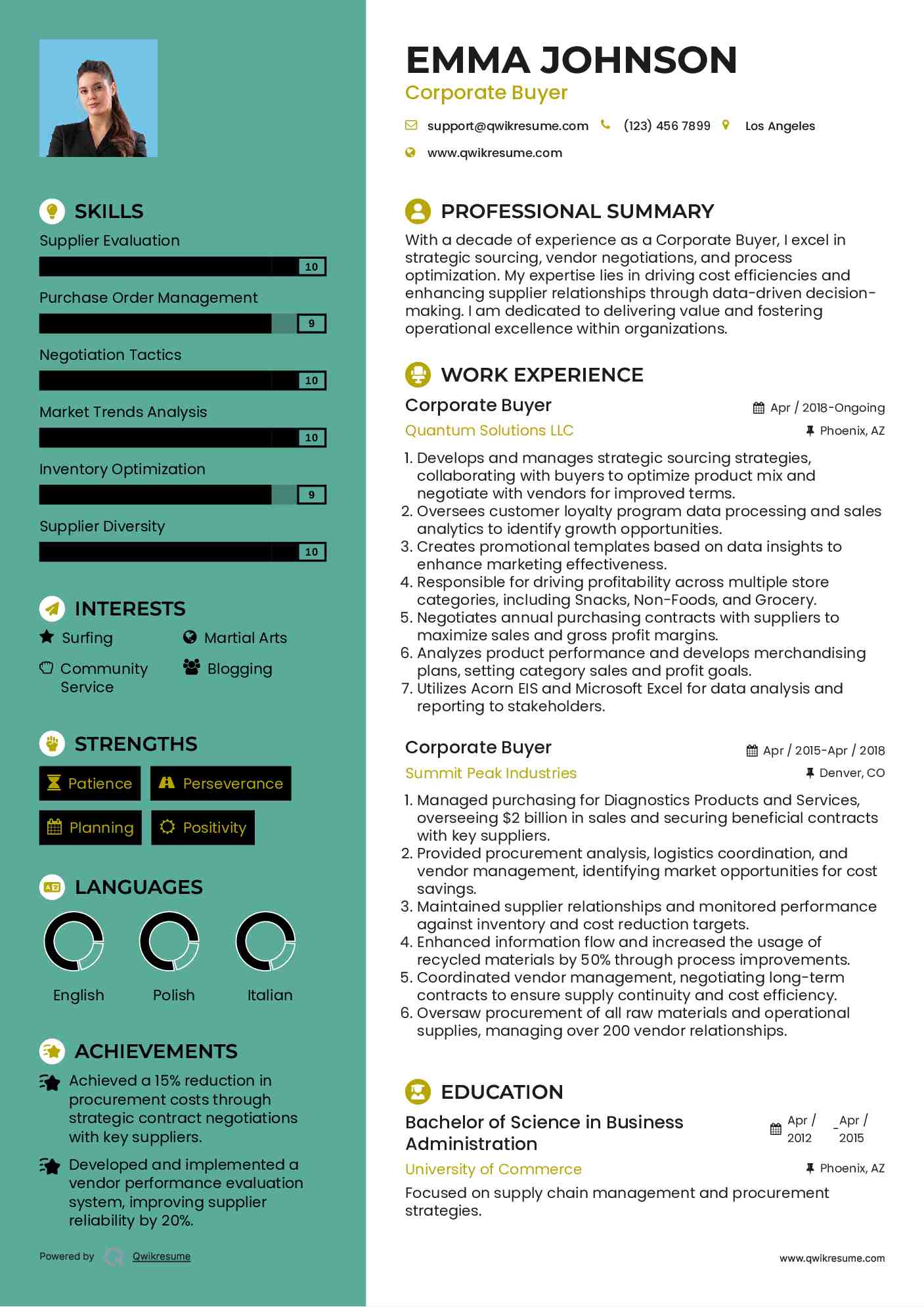 Corporate Buyer Resume Sample