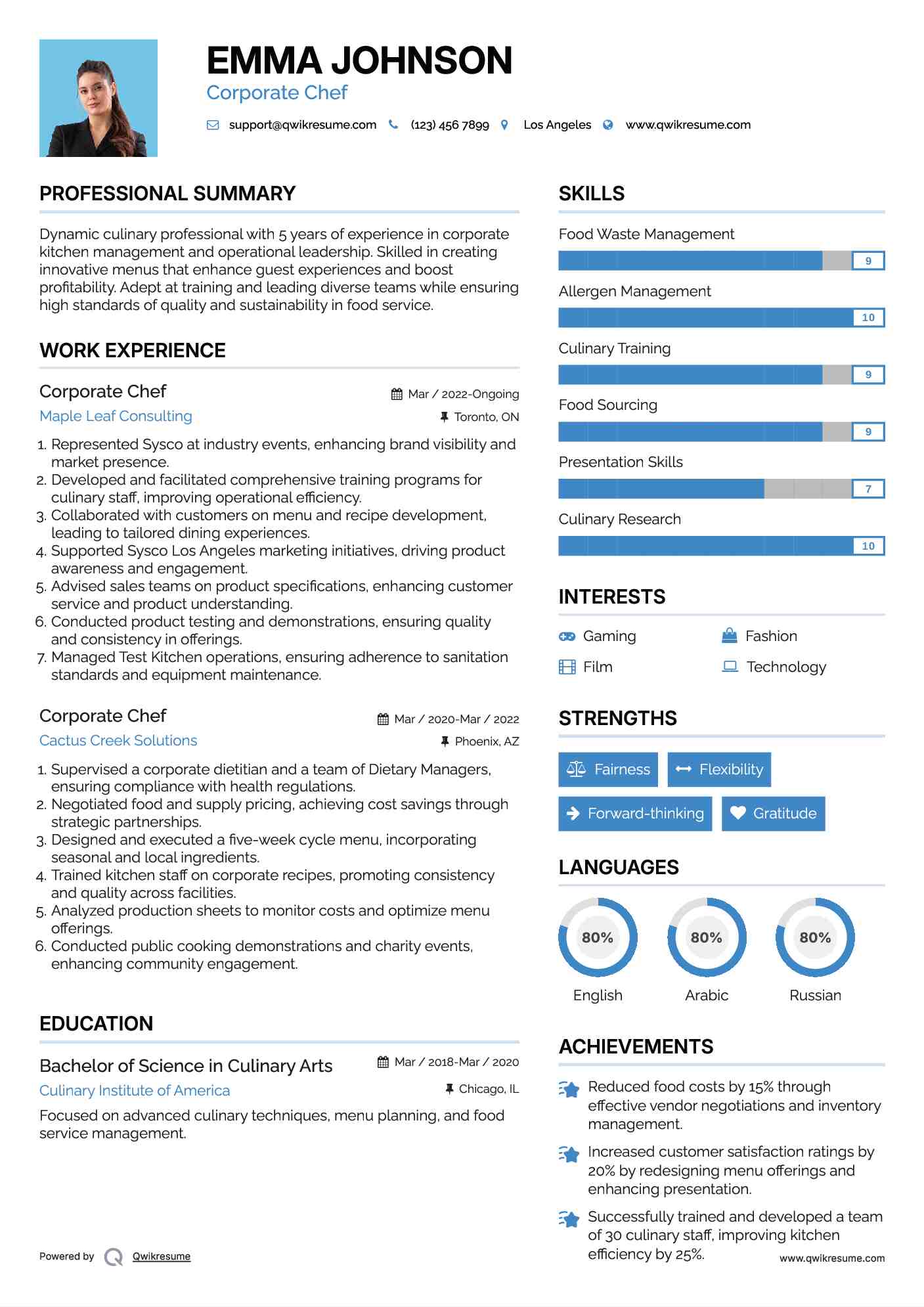 Corporate Chef Resume Example