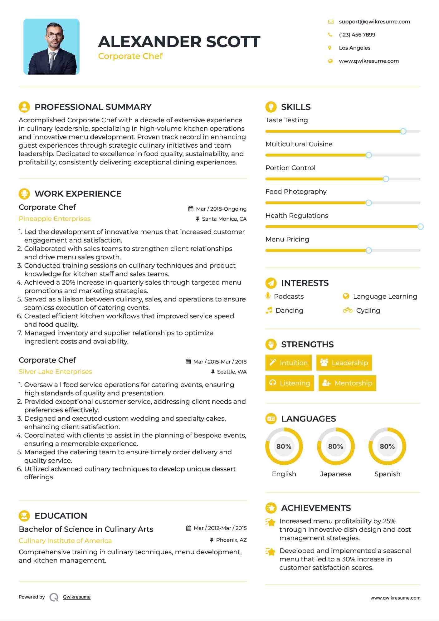 Corporate Chef Resume Format