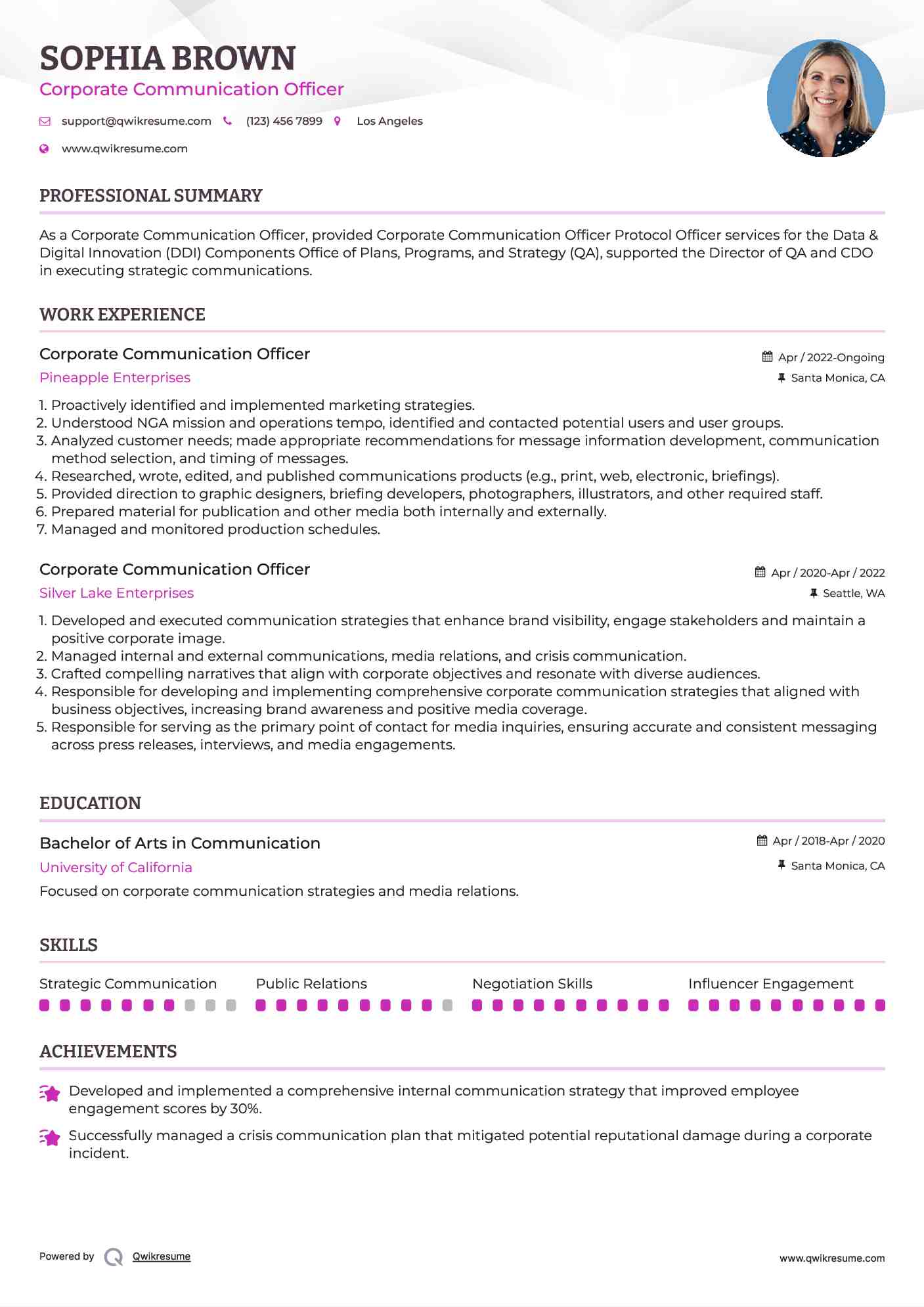 Corporate Communication Officer Resume Model