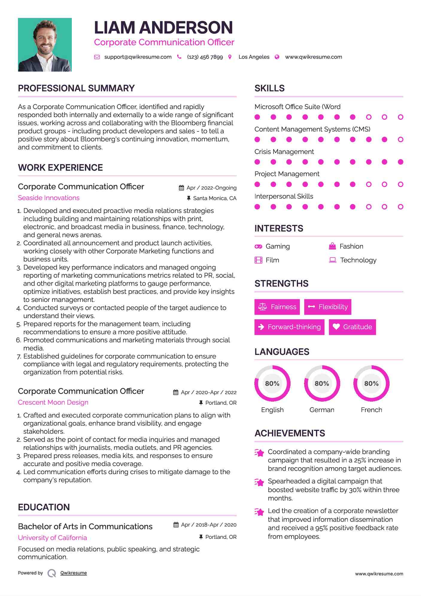 Corporate Communication Officer Resume Sample