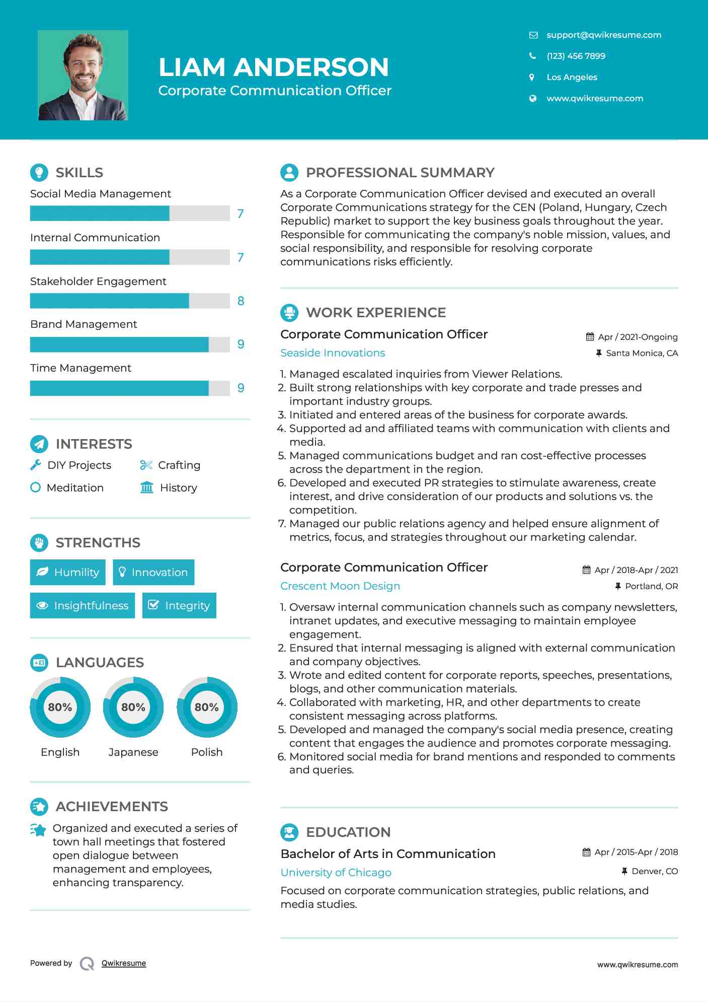 Corporate Communication Officer Resume Sample