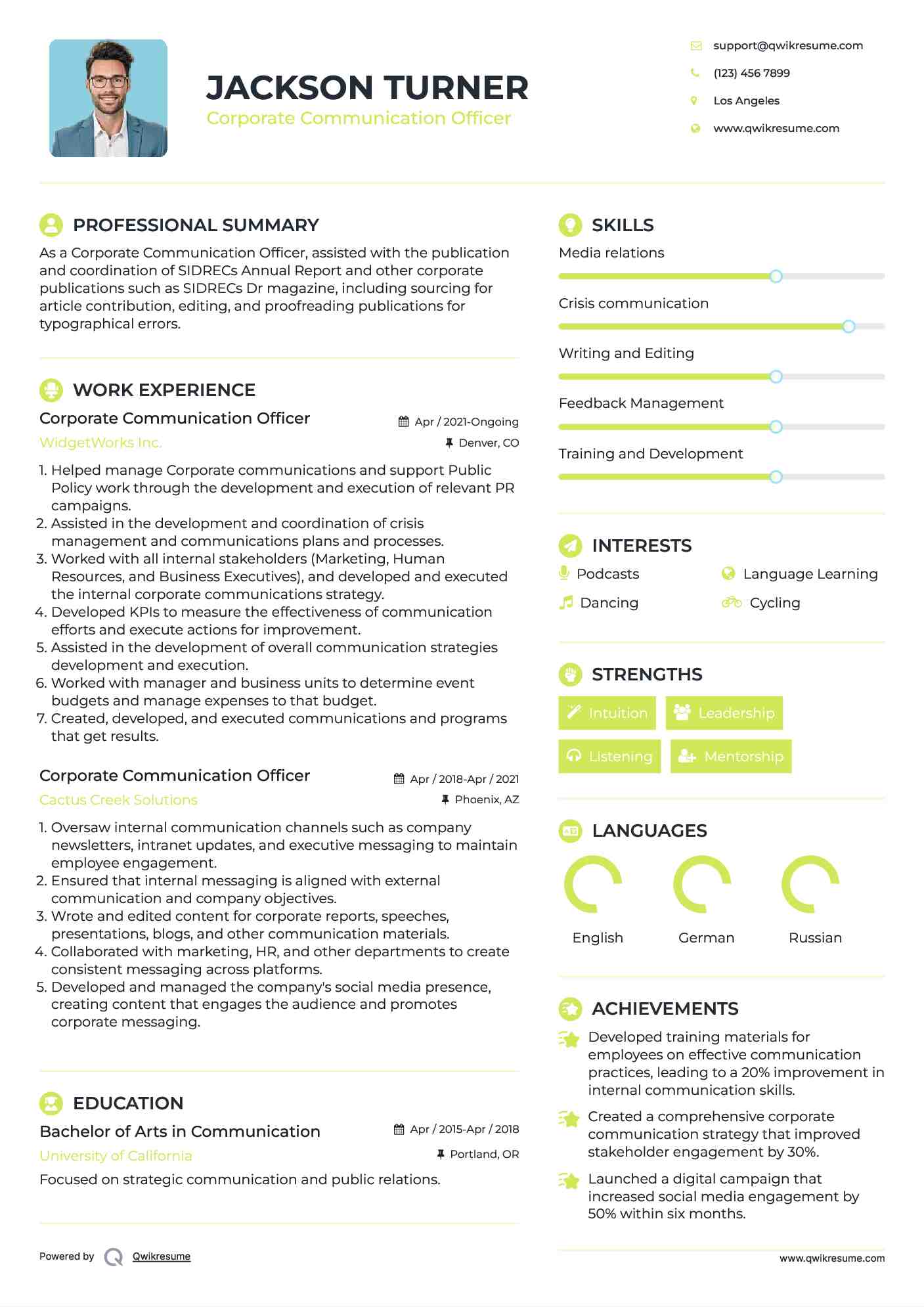 Corporate Communication Officer Resume Template