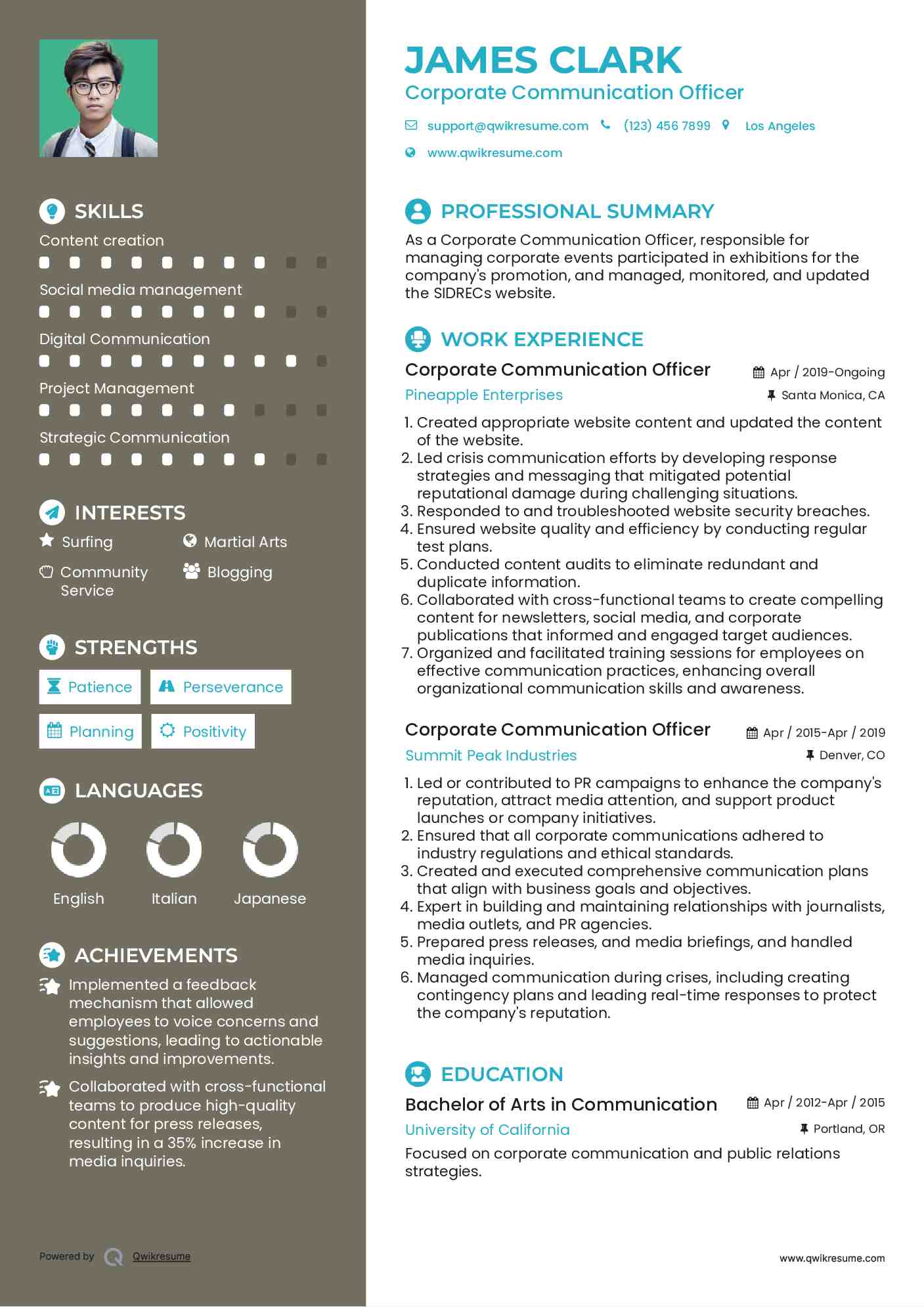 Corporate Communication Officer Resume Format