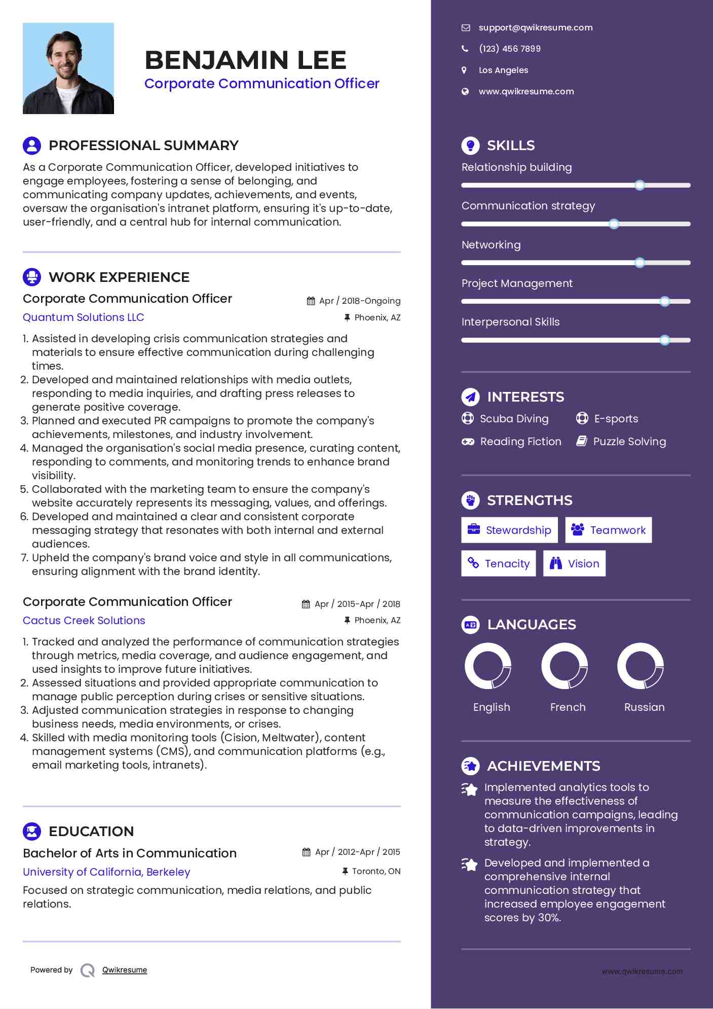 Corporate Communication Officer Resume Format