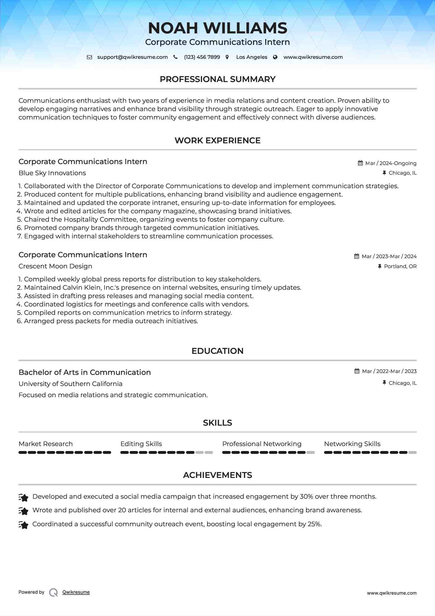 Corporate Communications Intern Resume Format