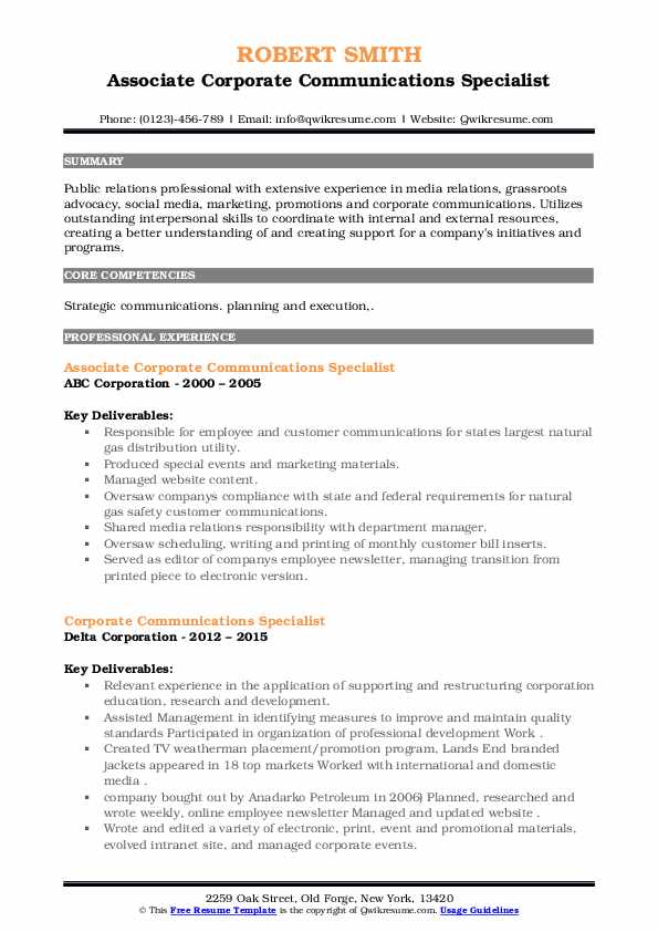 Corporate Communications Specialist - Corporate Communications Specialist 1585041297 Pdf 