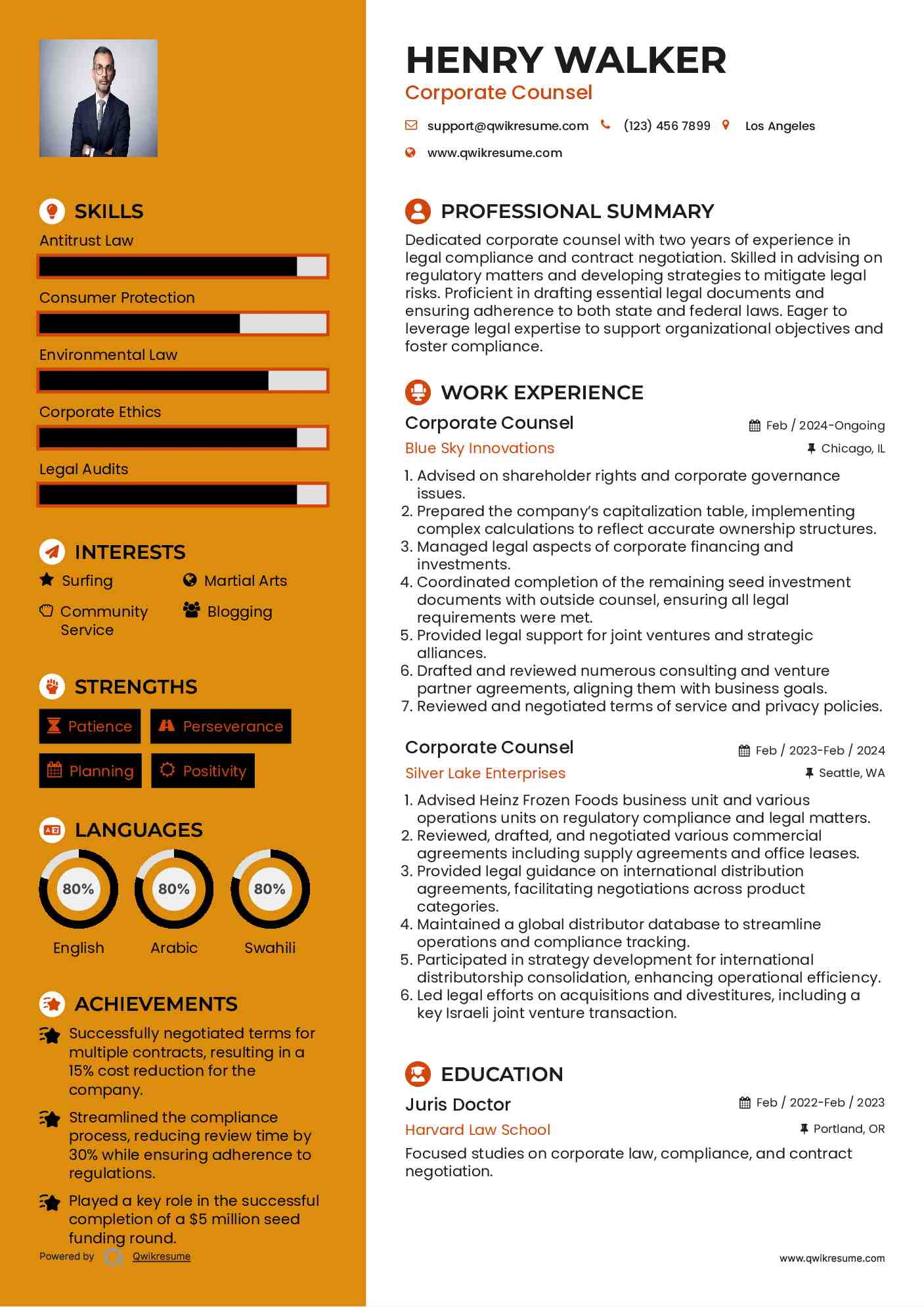 Corporate Counsel Resume Template