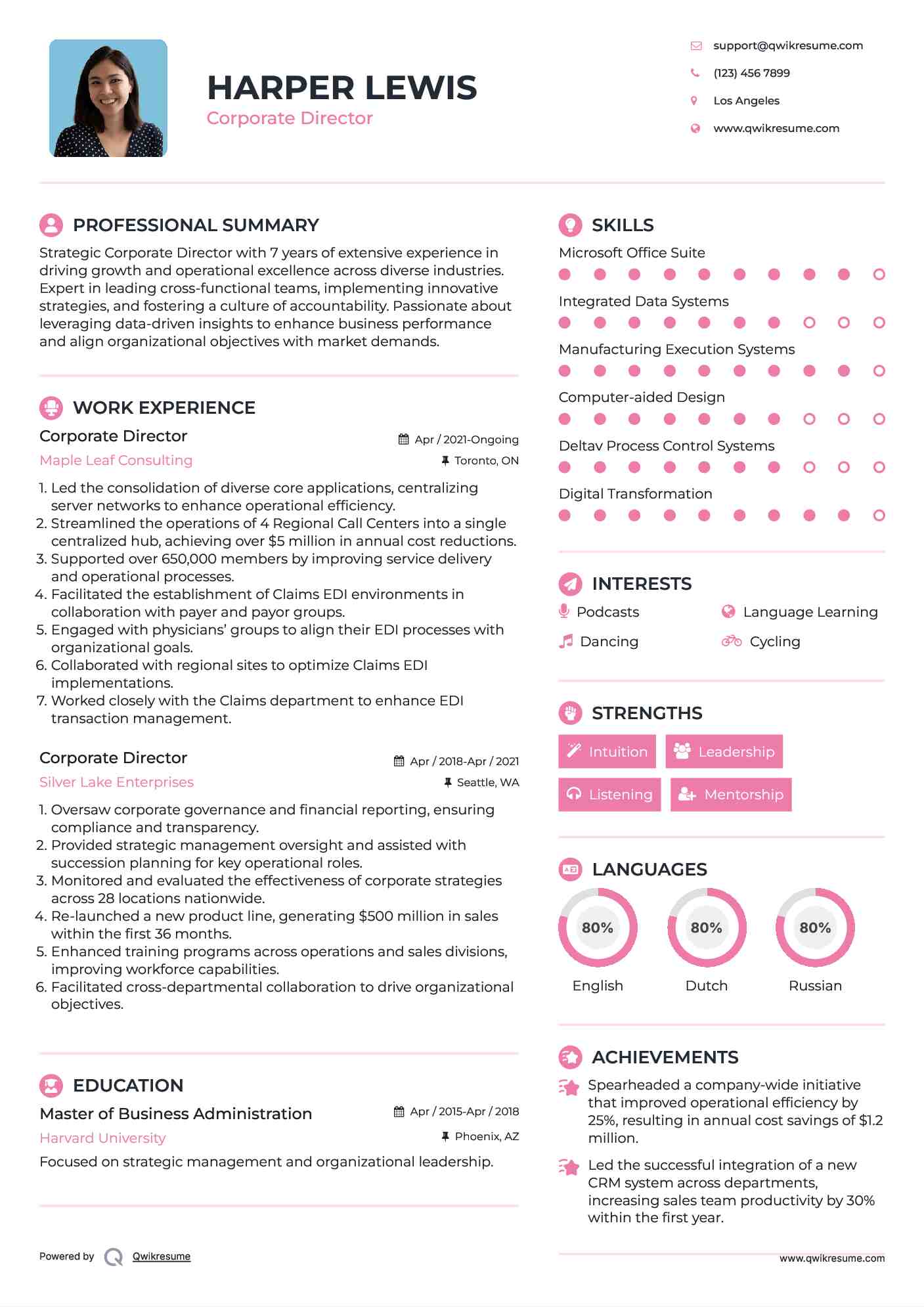 Corporate Director Resume Samples | QwikResume