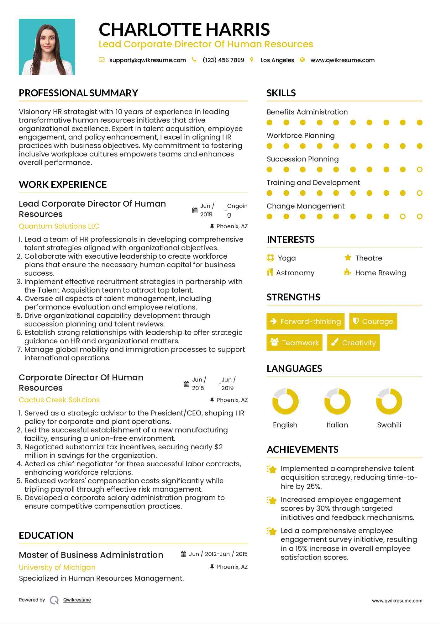 Lead Corporate Director Of Human Resources Resume Model