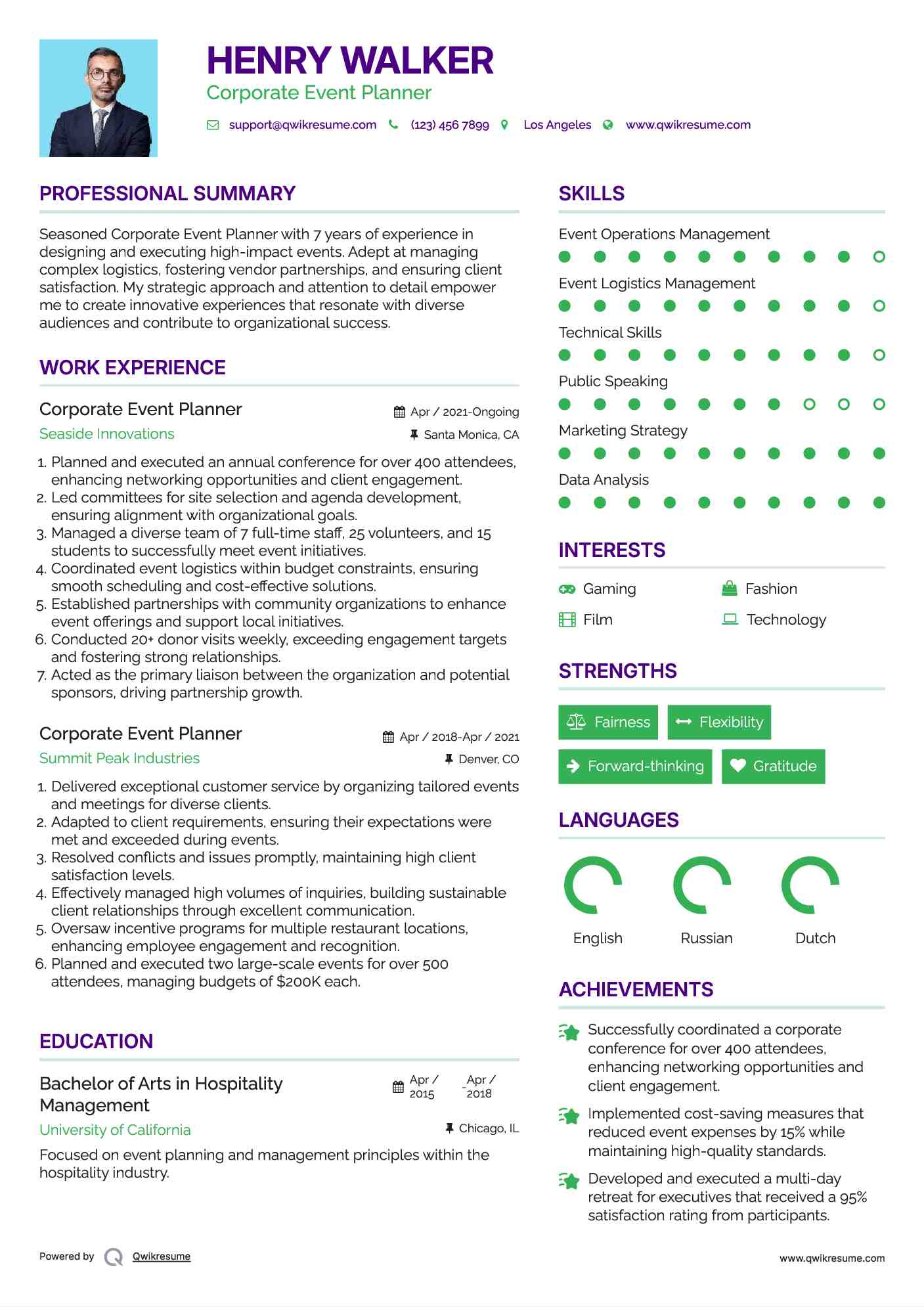 Corporate Event Planner Resume Example
