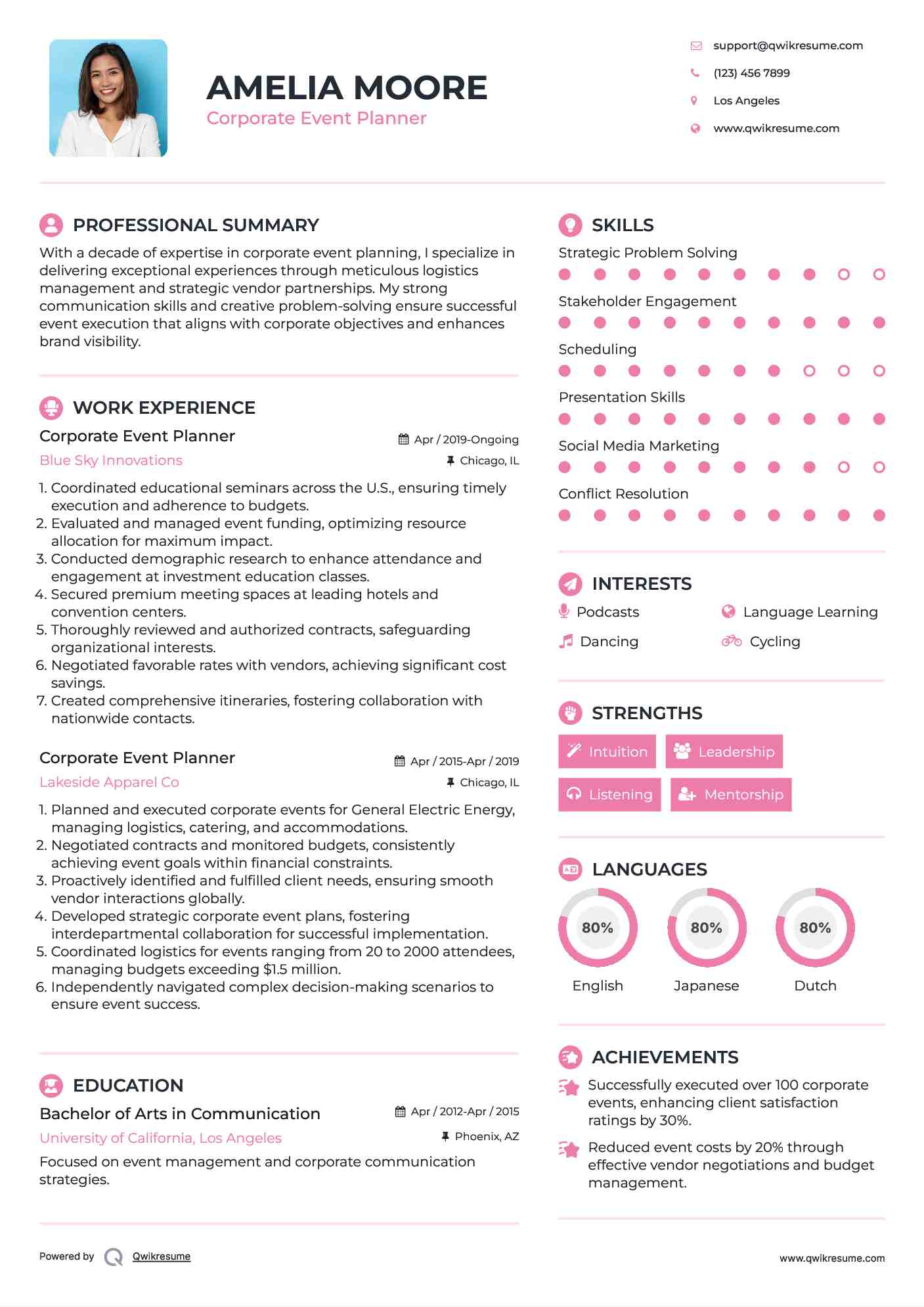 Corporate Event Planner Resume Sample